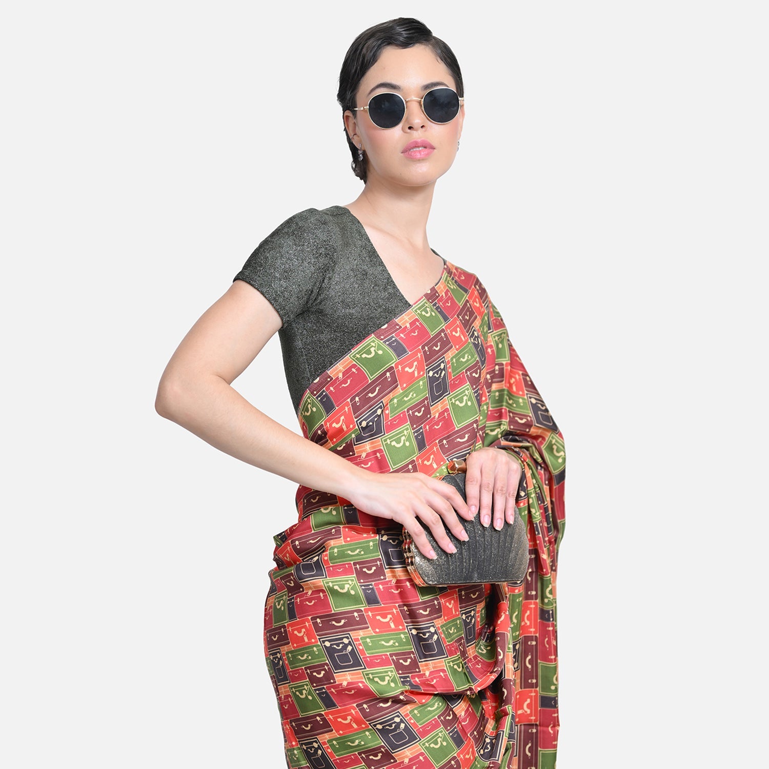 Dark Green Glass Neck Velvet Blouse