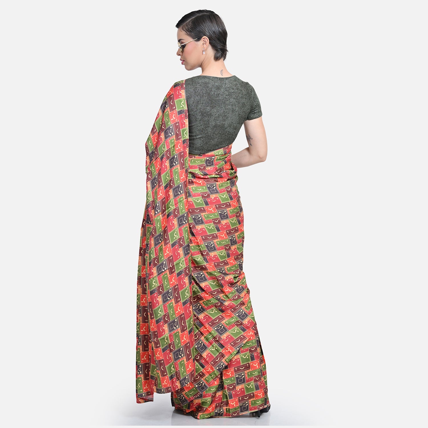 Dark Green Glass Neck Velvet Blouse