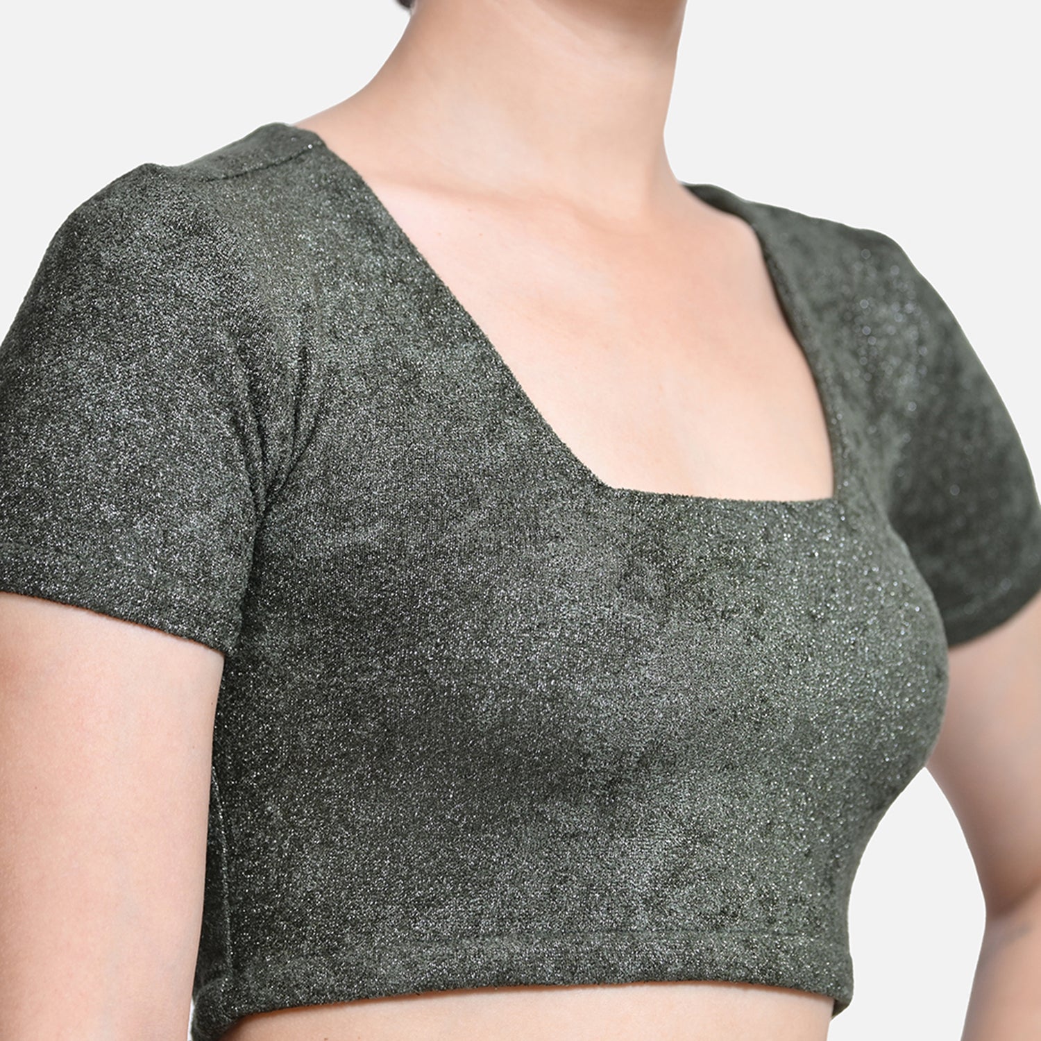 Dark Green Glass Neck Velvet Blouse