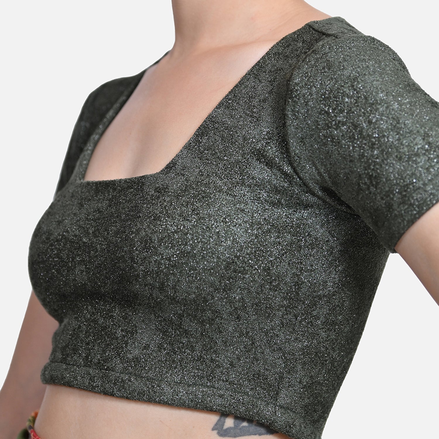 Dark Green Glass Neck Velvet Blouse