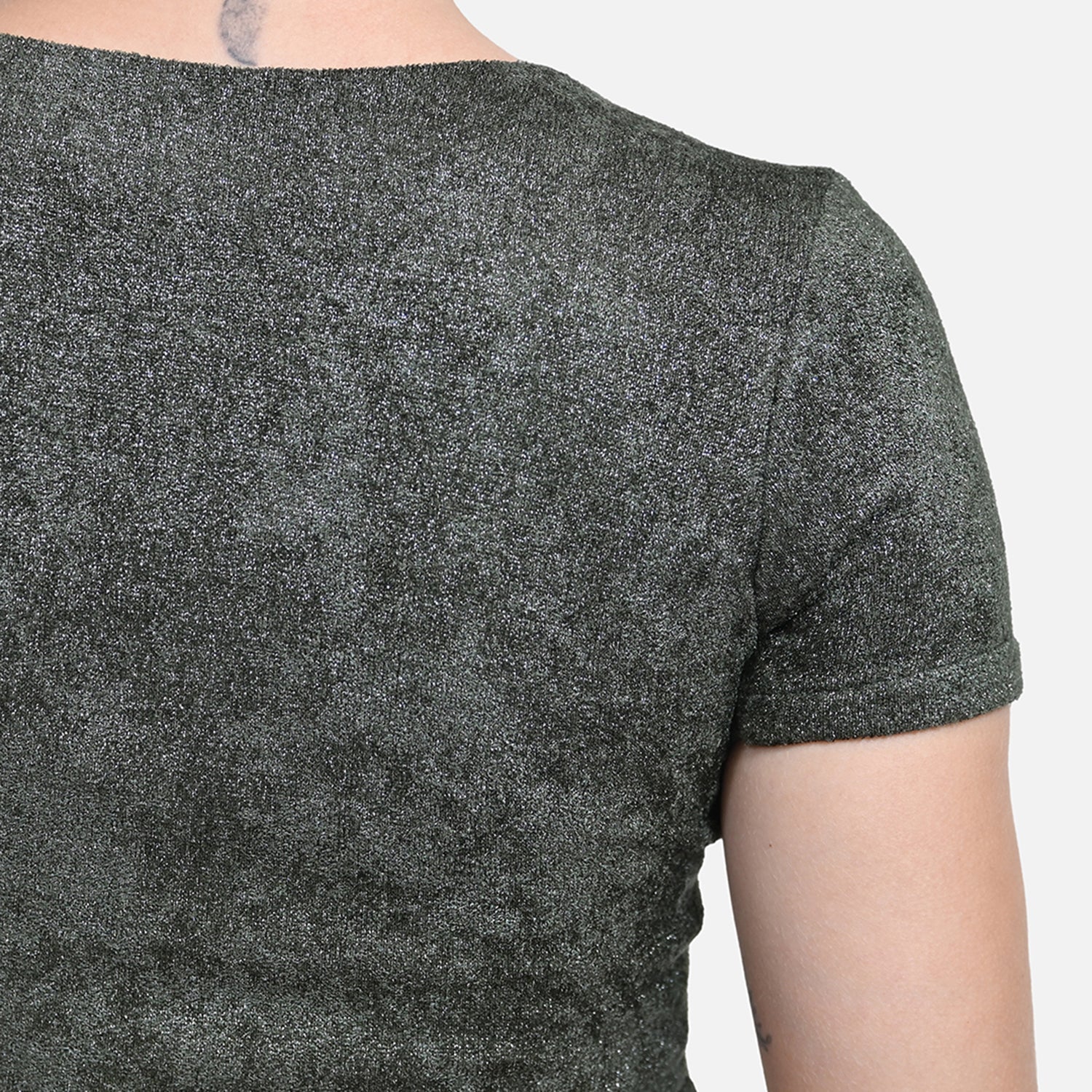 Dark Green Glass Neck Velvet Blouse