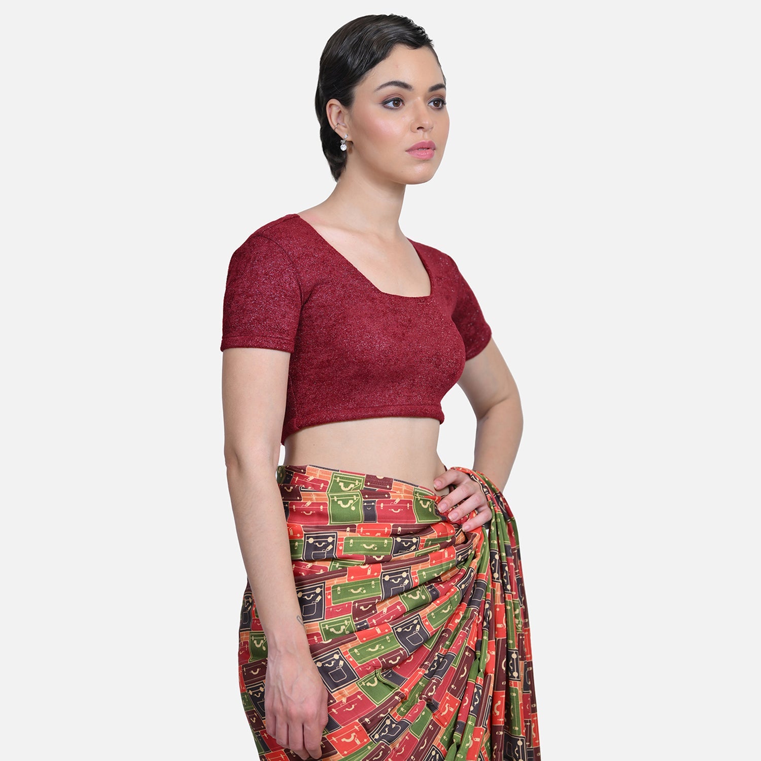 Maroon Glass Neck Velvet Blouse