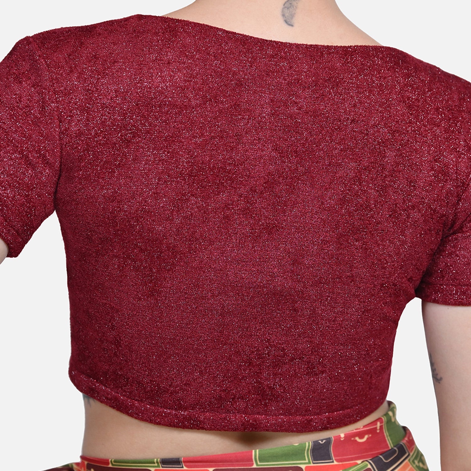 Maroon Glass Neck Velvet Blouse