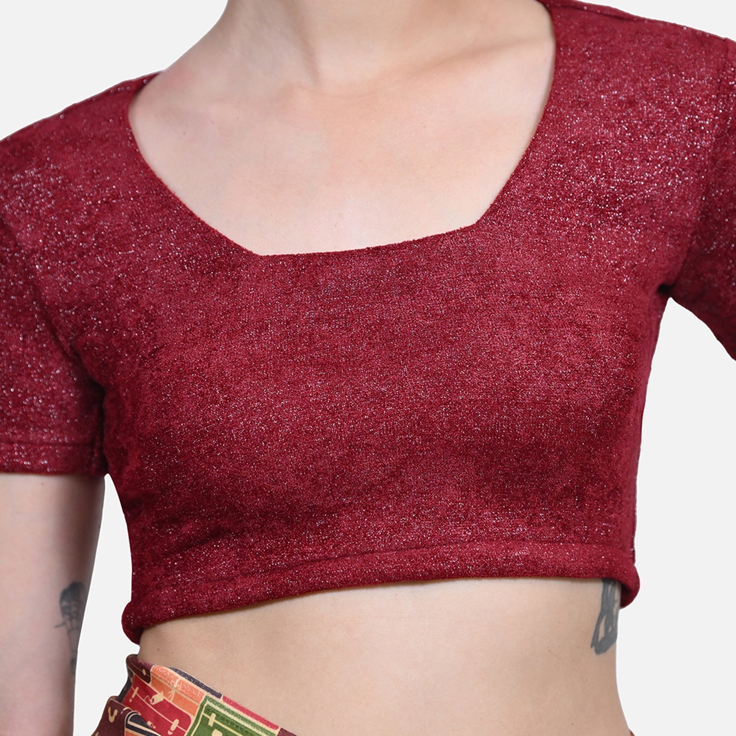 Maroon Glass Neck Velvet Blouse