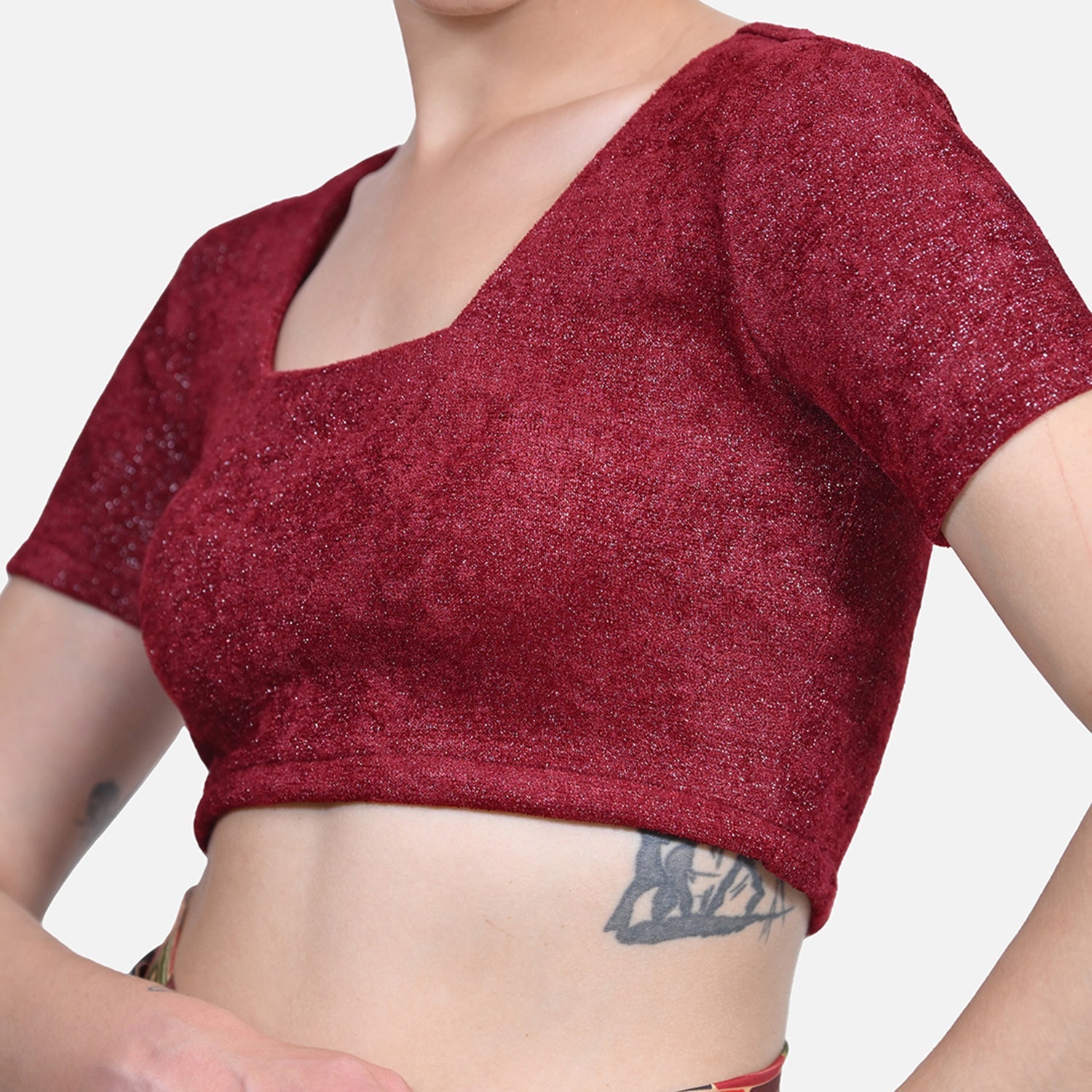 Maroon Glass Neck Velvet Blouse