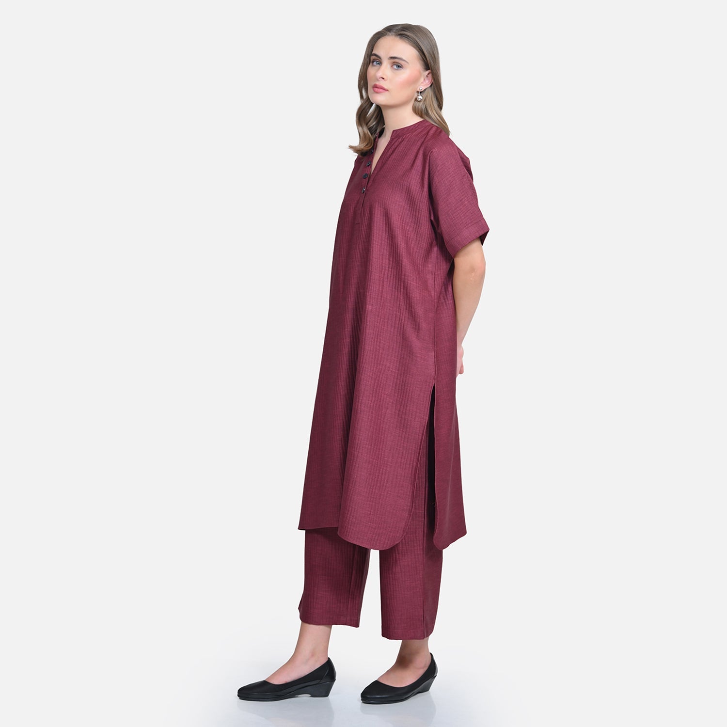 Wine Textured Line Kurta with Pocket-1