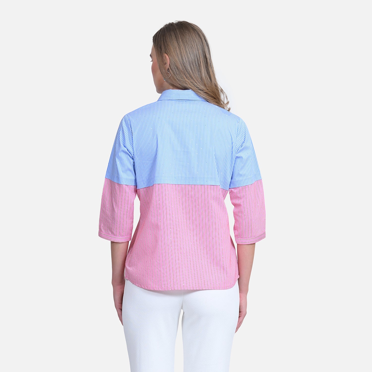 Half Blue Half Pink Shirt With Studs