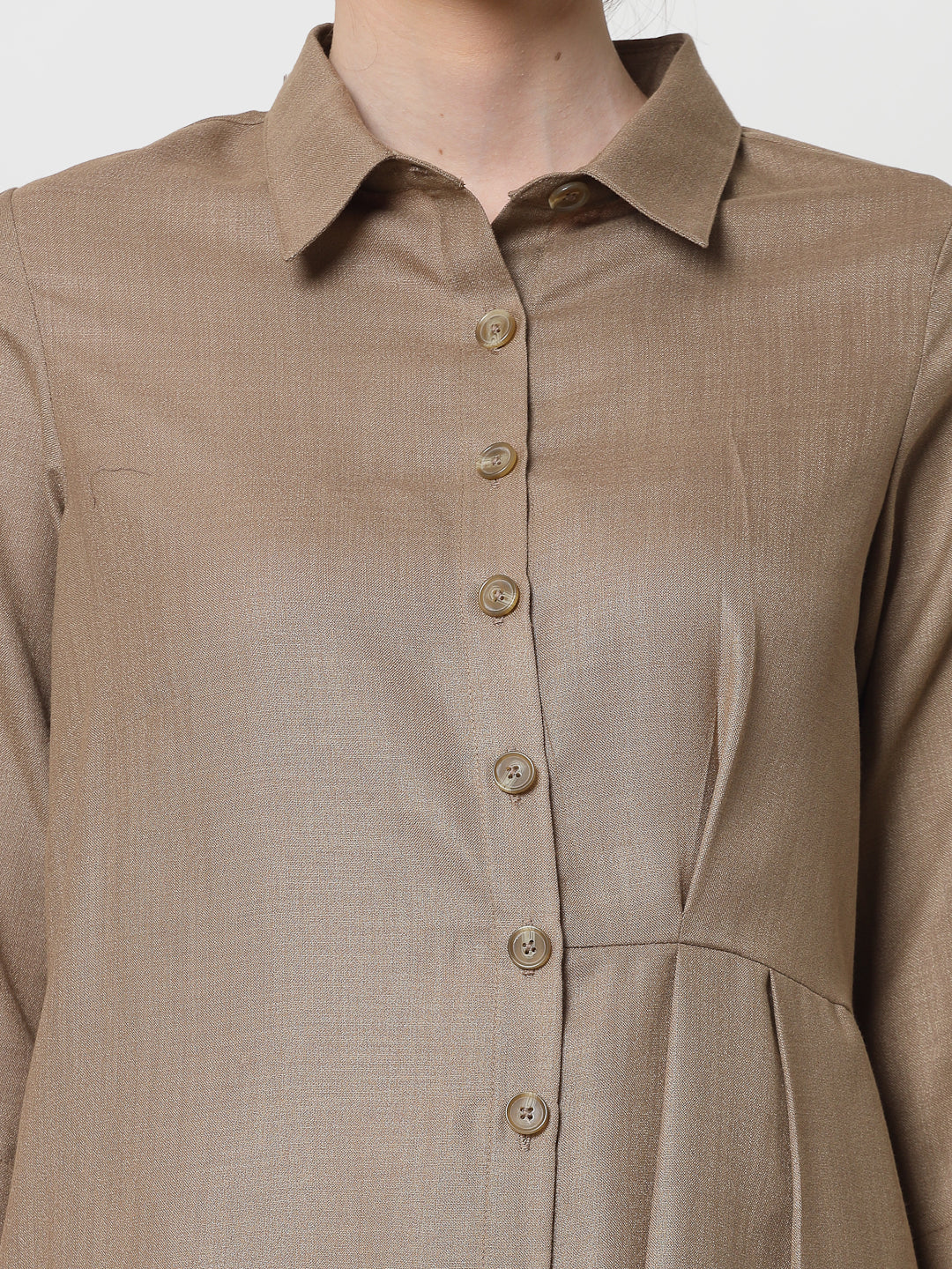 Dark Beige Cotton Pleated Long Dresses for Women-5