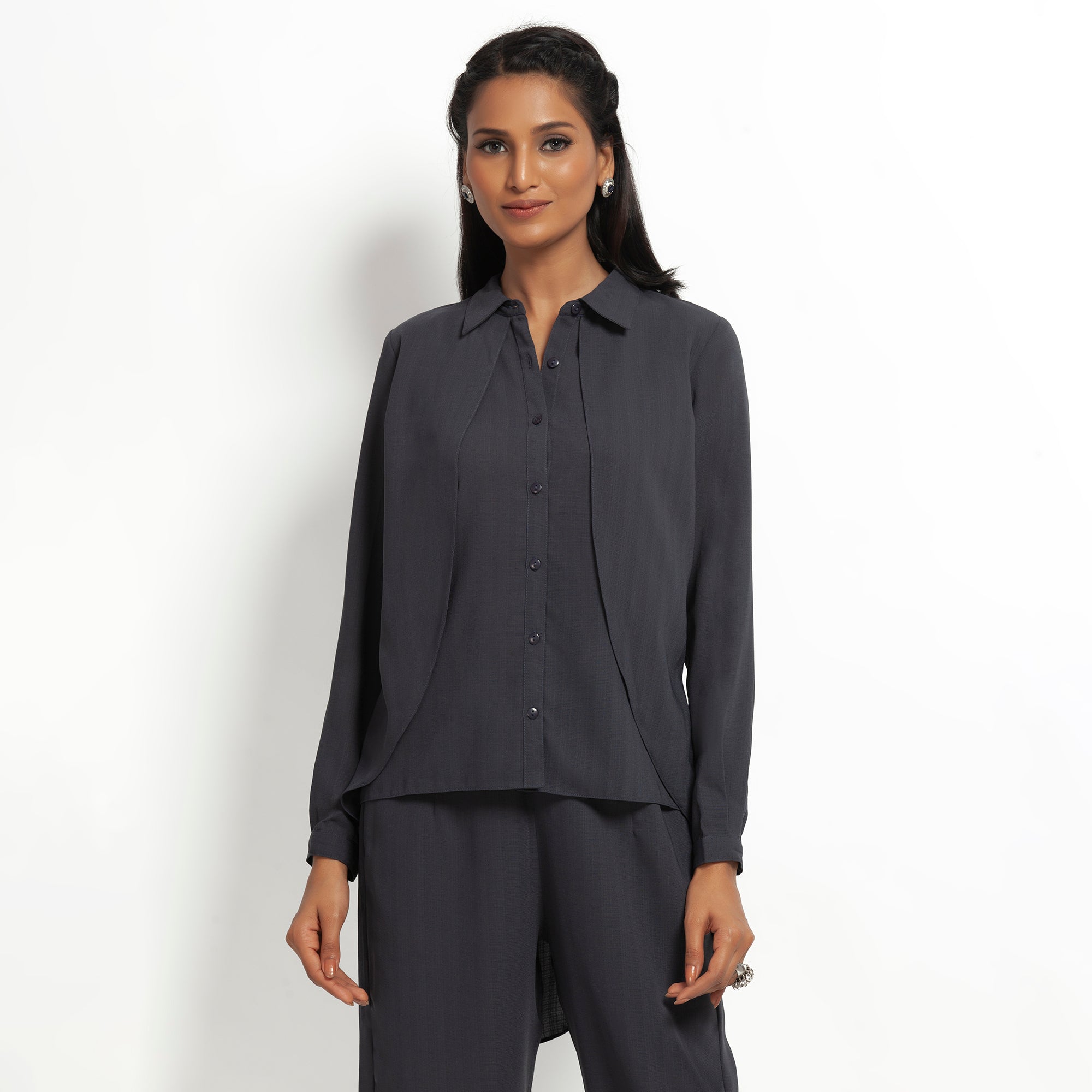 Dark Grey Double Layer Asymmetrical Top for Women