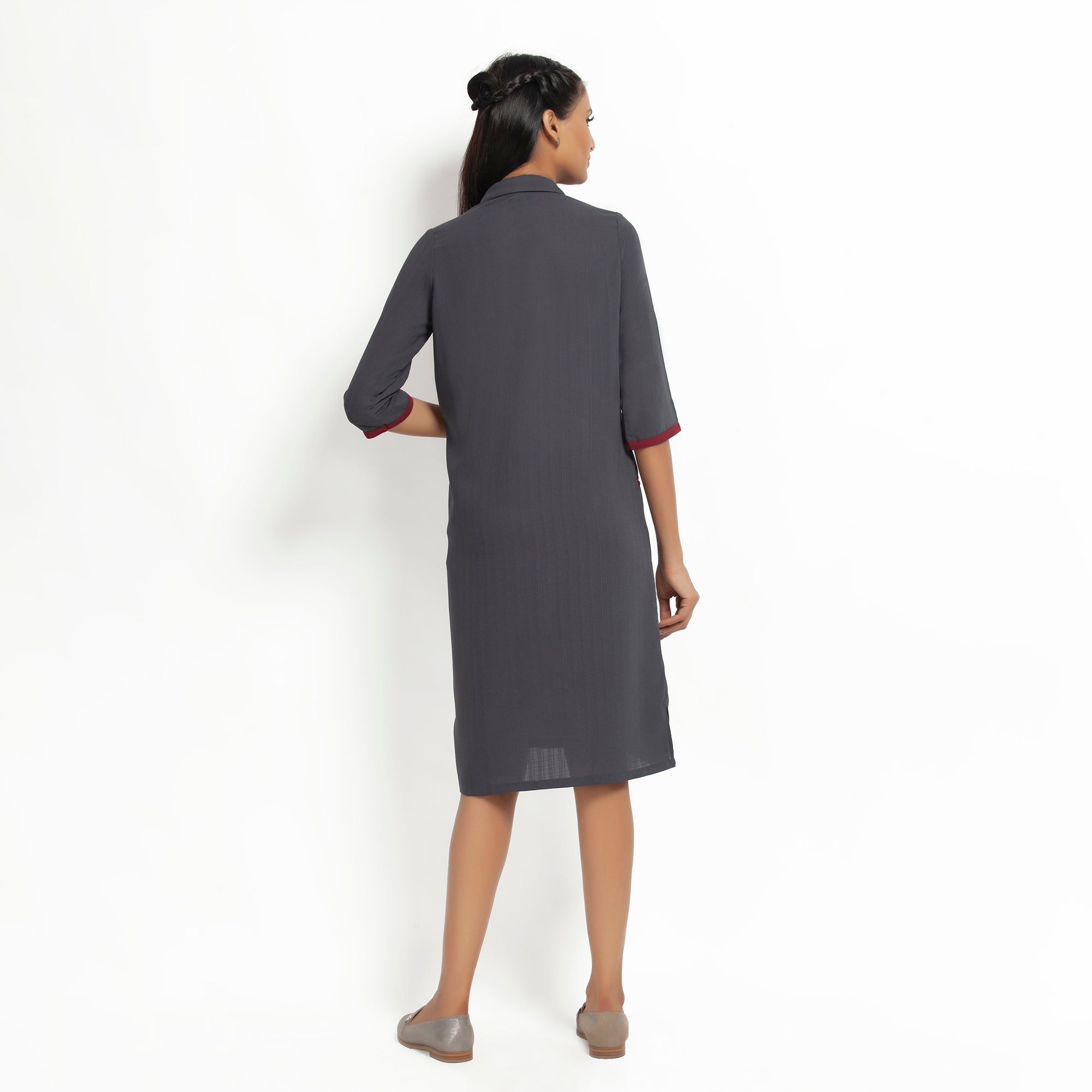 Dark Grey Straight Tunic Jacket for Women-3