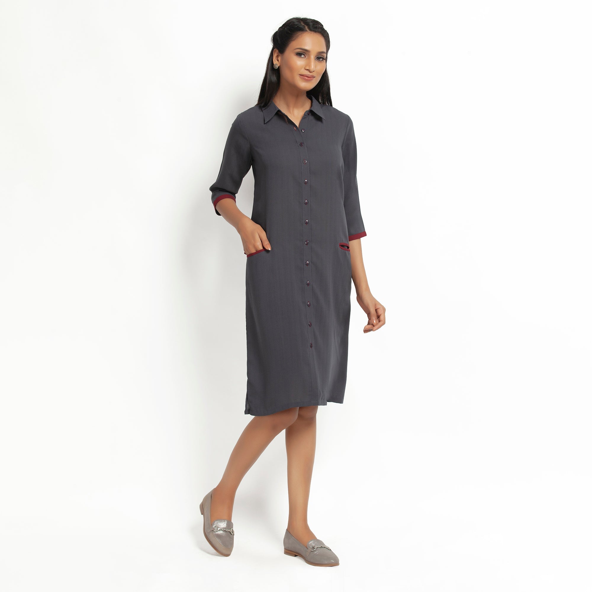 Dark Grey Straight Tunic Jacket for Women-1