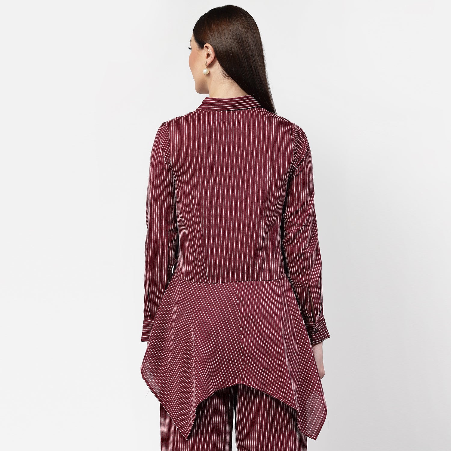 Dark Pink Asymmetrical Shirt With White Lines,womens formal shirts
cotton shirts for women
Ofiice shirts for women