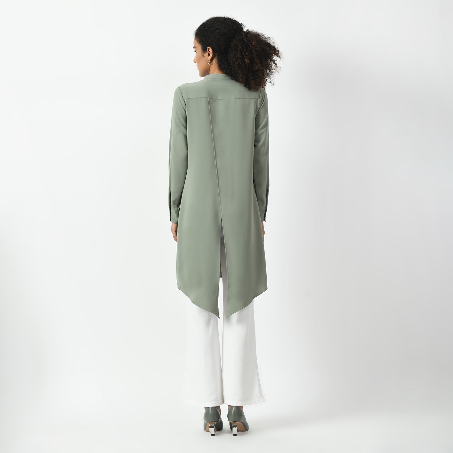 Dusty Green Office Wear Tunics for Women-4