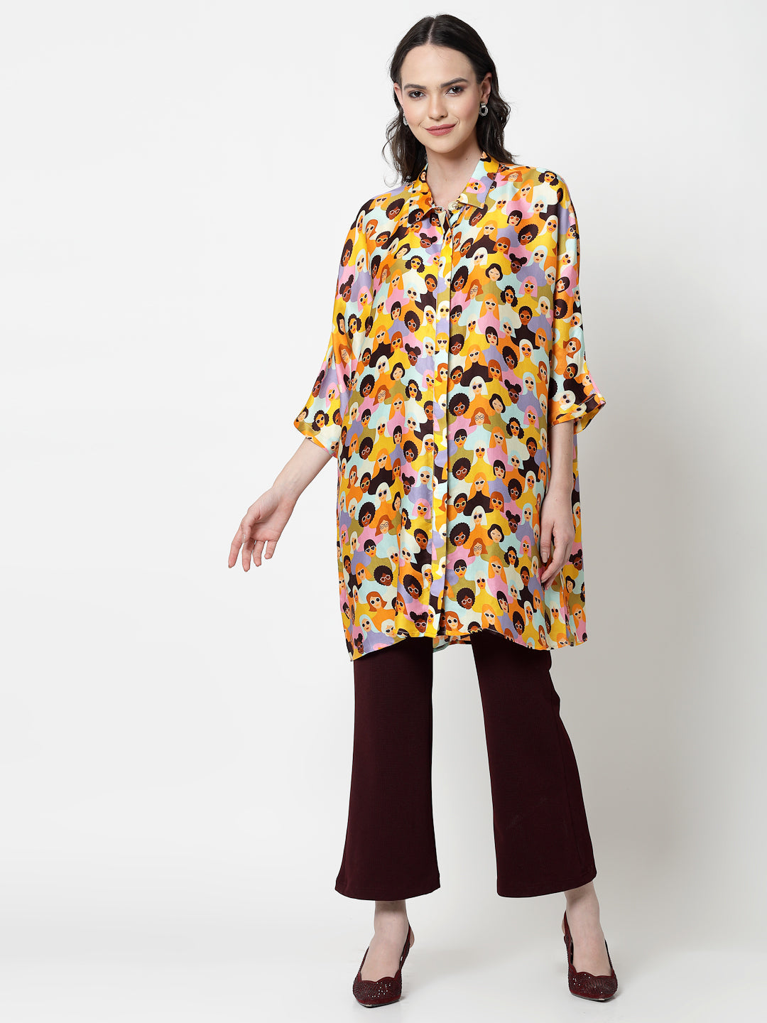Face Print Long Shirt for Women-3