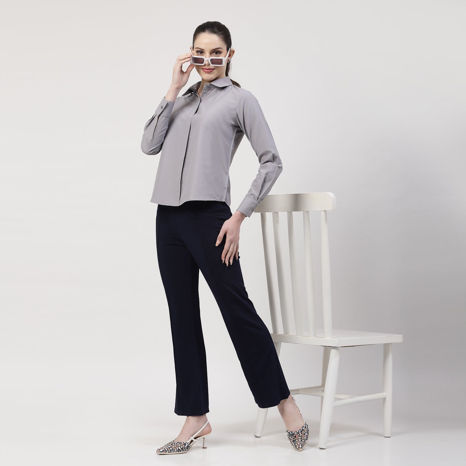 Blue Boot Leg Lycra Pant