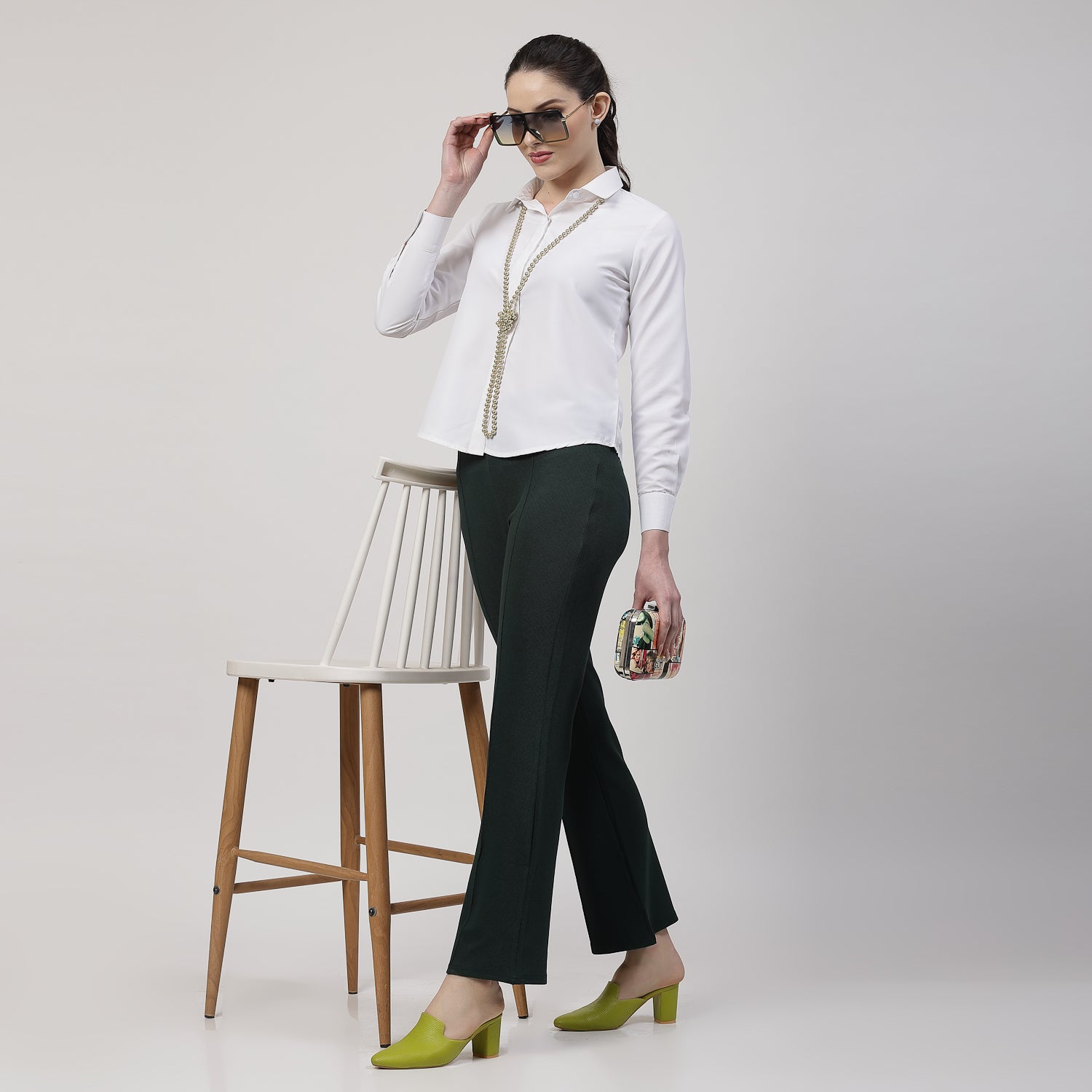 Green Boot Leg Lycra Pant