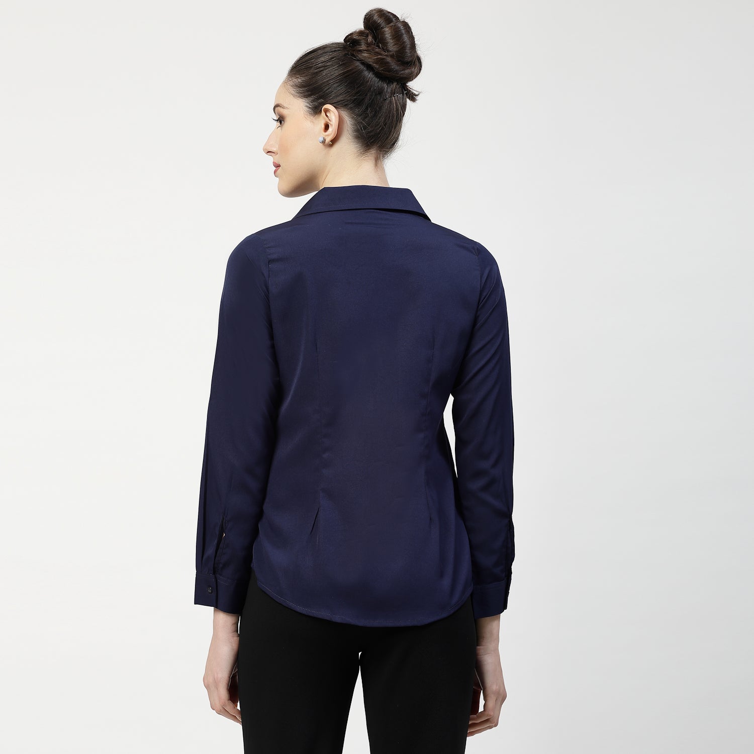 Blue V Neck Top With Collar