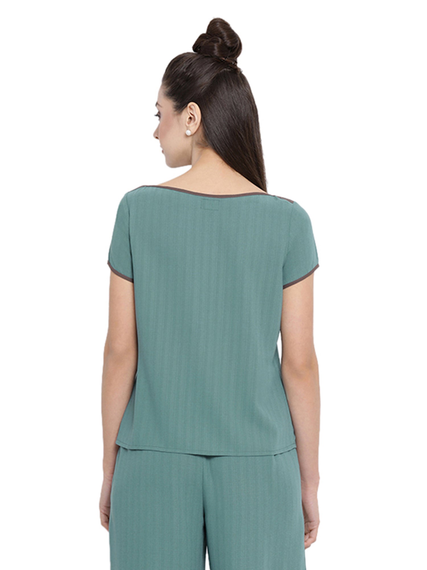 Buy Teal Boat Neck Top for Women-1