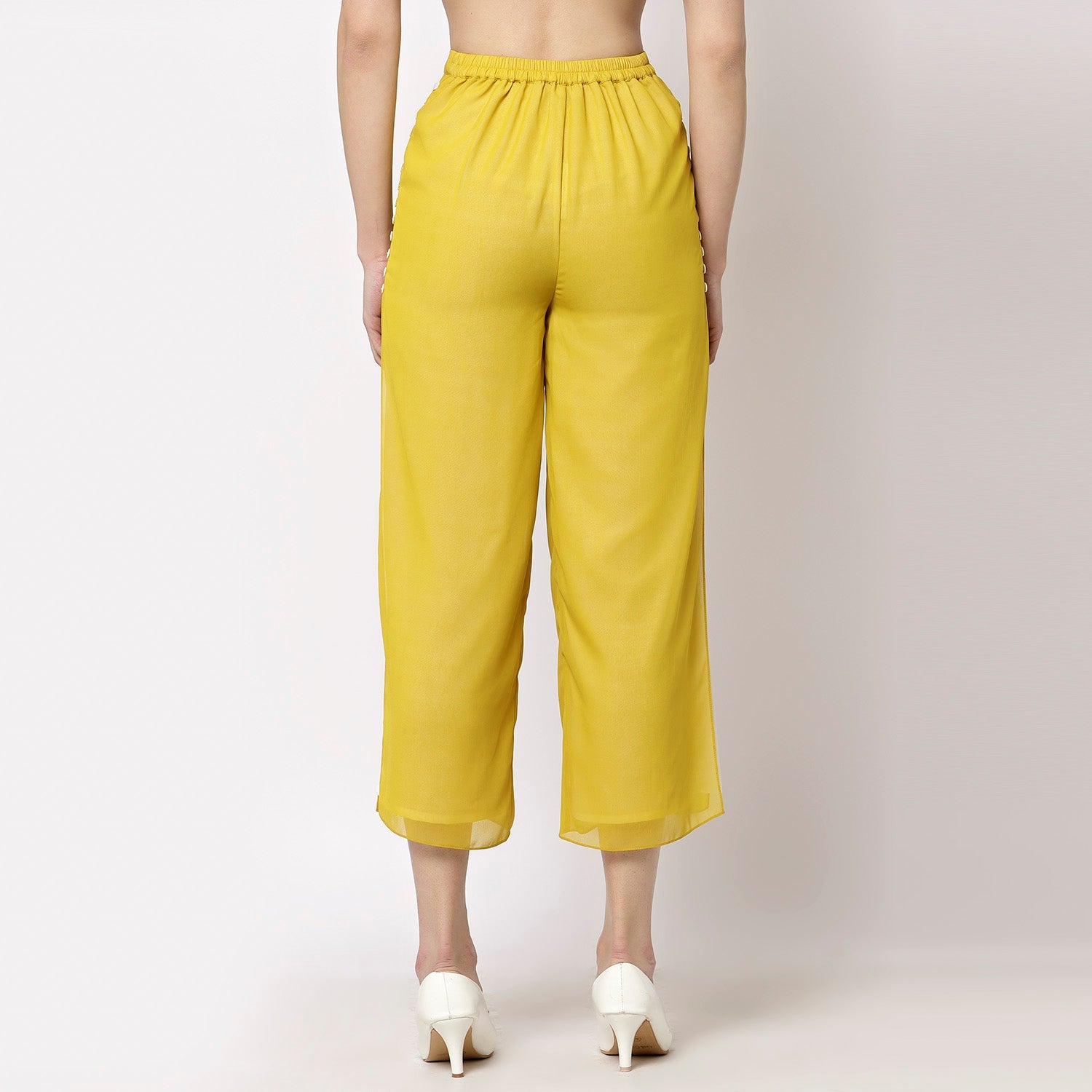 Yellow White Crepe Georgette Plazzo With Slit
