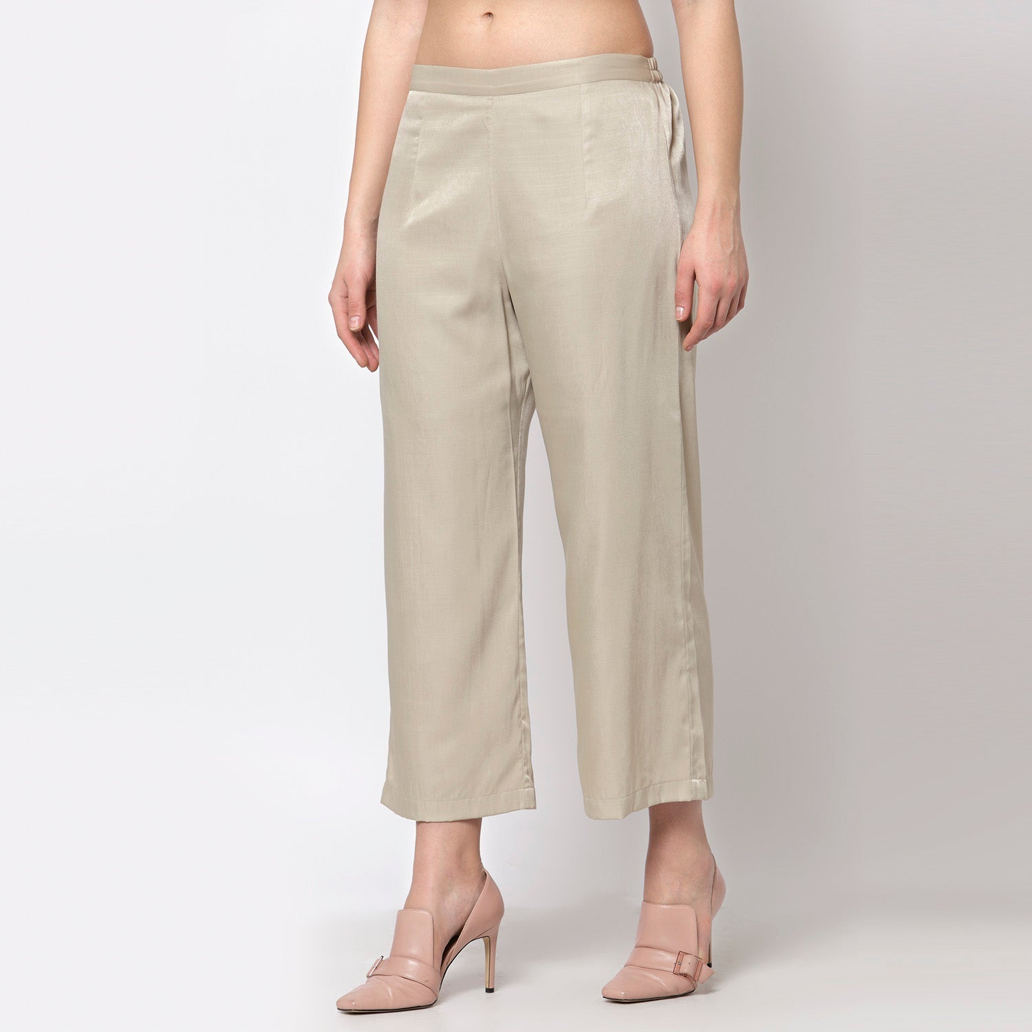 Beige Straight Plazzo for Female-2