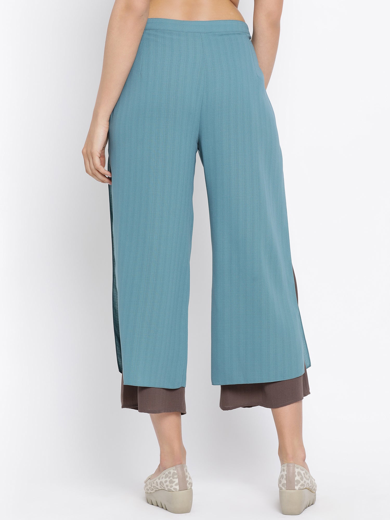 Teal & Beige Double Layer Palazzo for Women-2