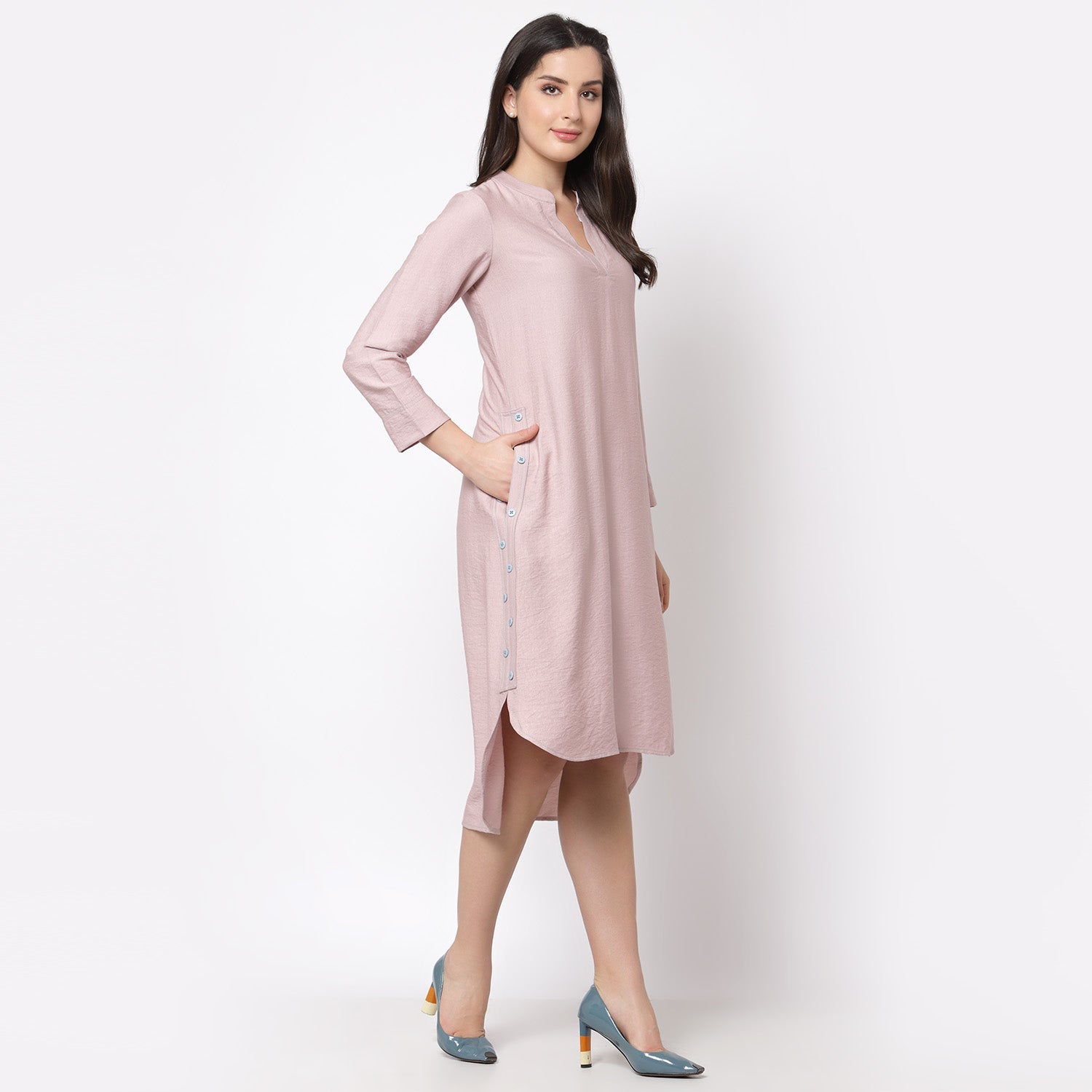 Pink Linen Kurta Style Tunic for Women-3