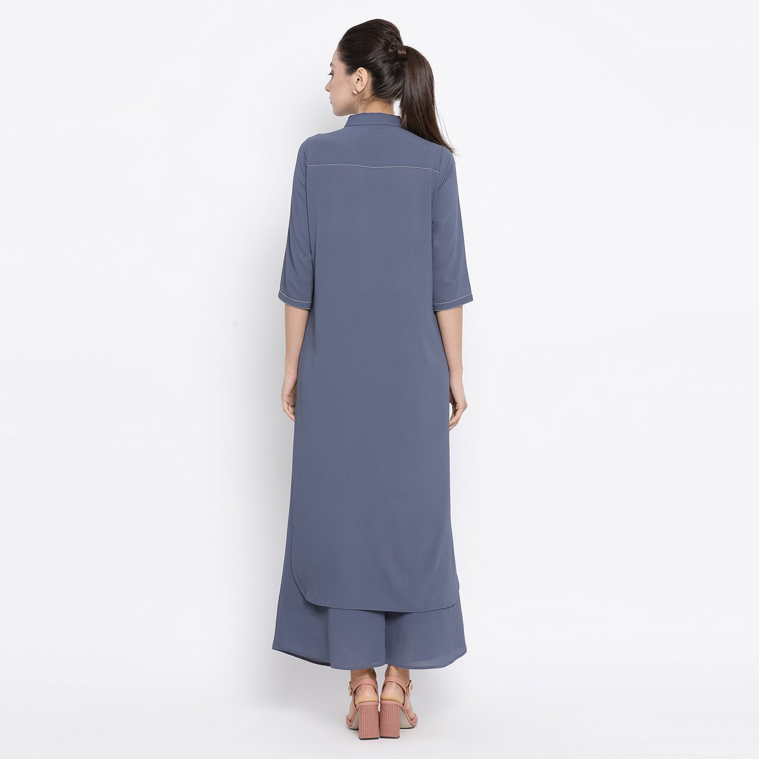 Stone Blue Kurta with Side Pocket-4