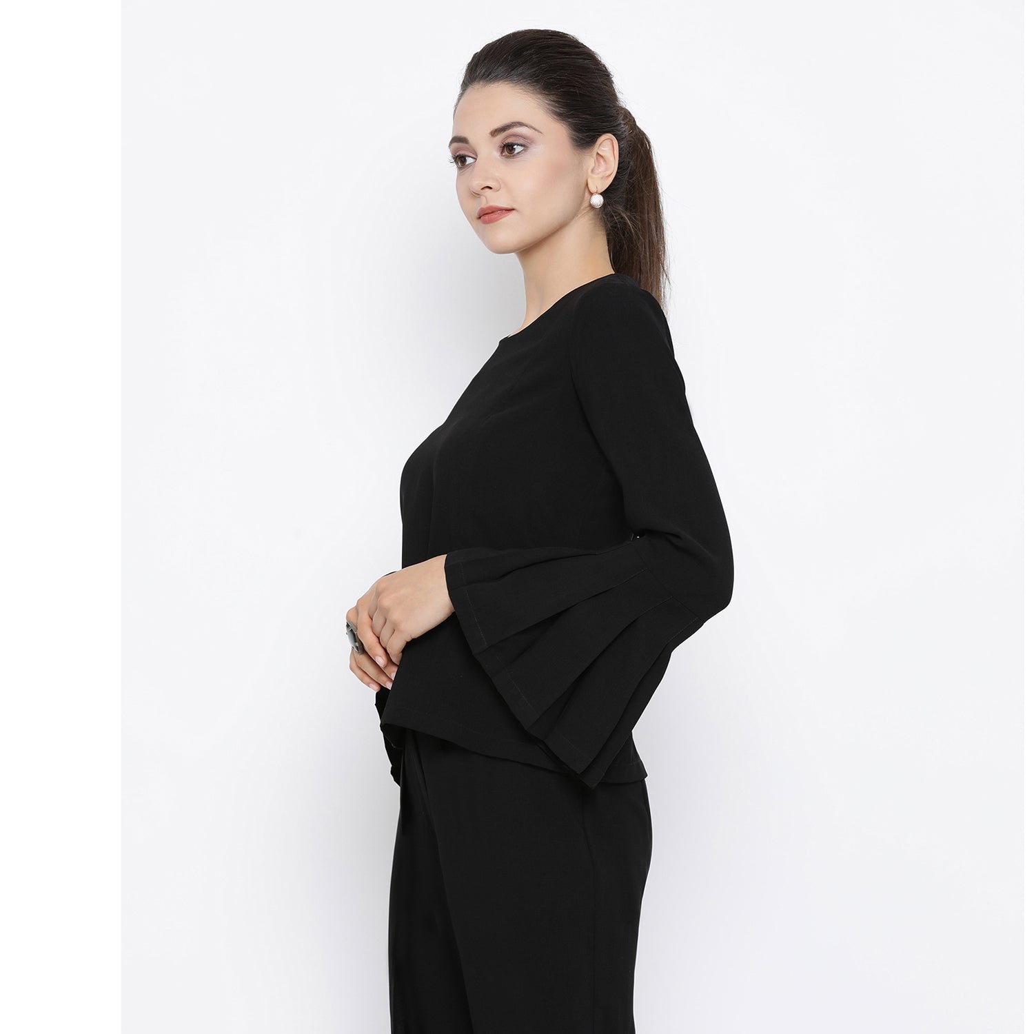 Black Top With Pleated Cuff By Office & You