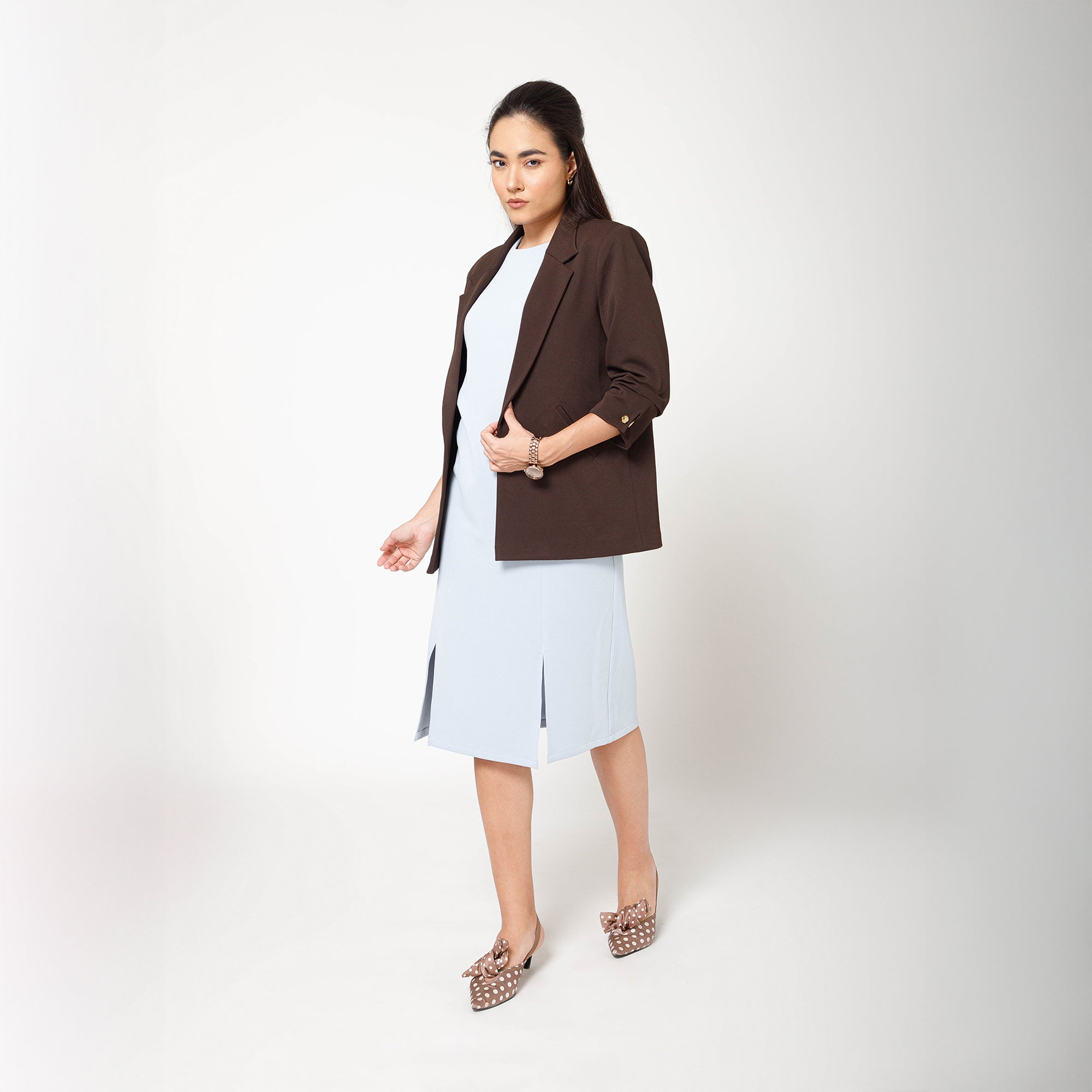 Brown Textured Lycra Jacket With Cufflinks