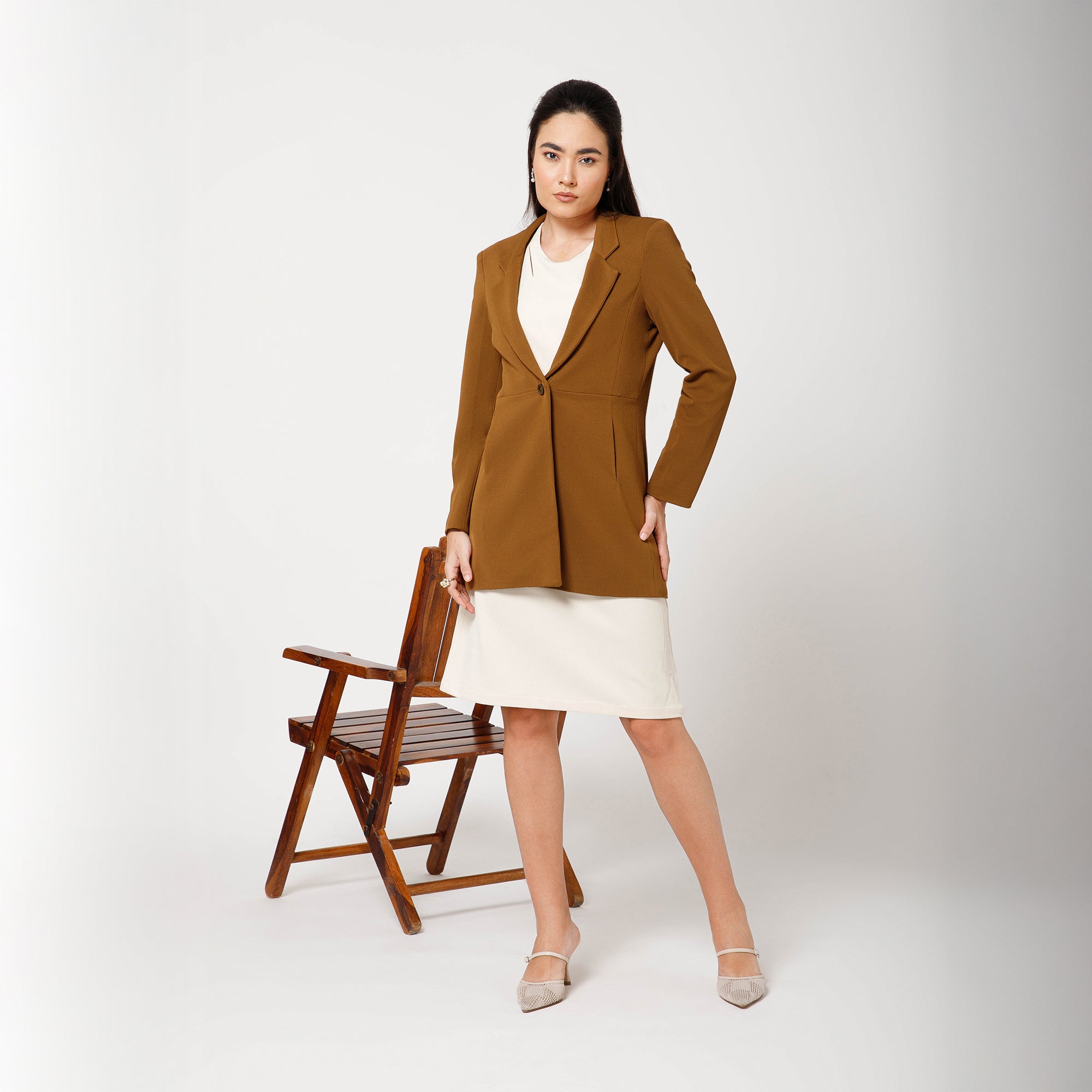 Mustard Textured Jacket With Pockets