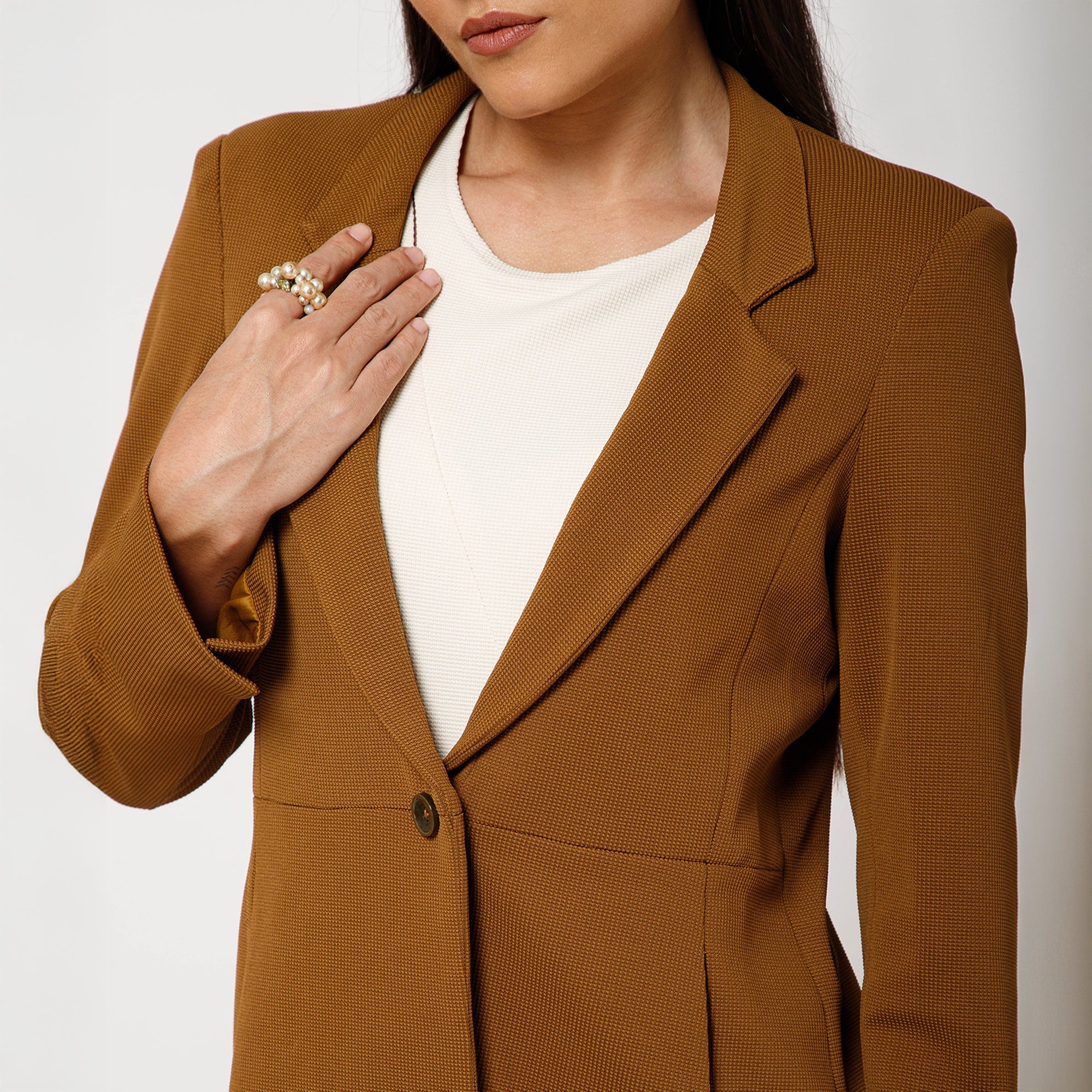 Mustard Textured Jacket With Pockets