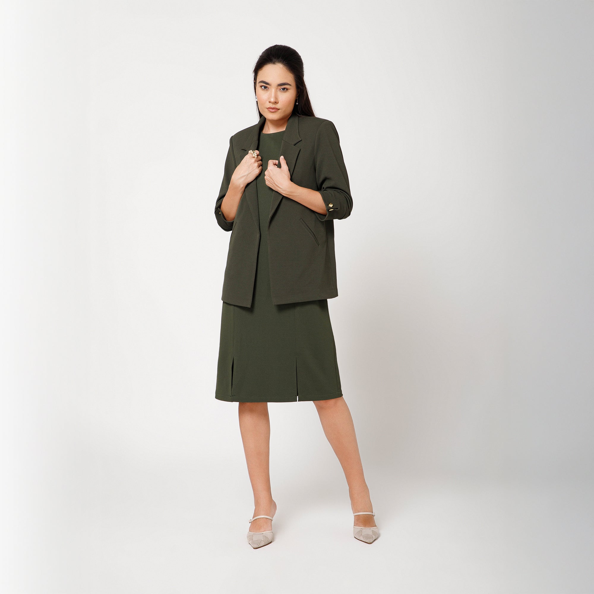 Green Textured Lycra Jacket With Cufflinks