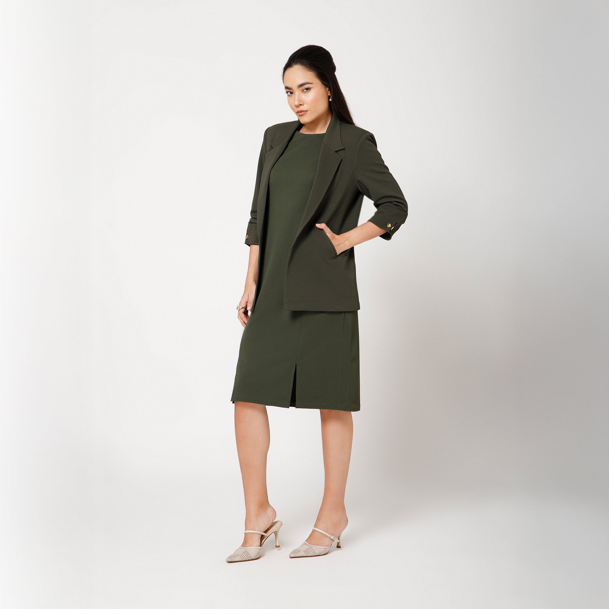 Green Textured Lycra Jacket With Cufflinks