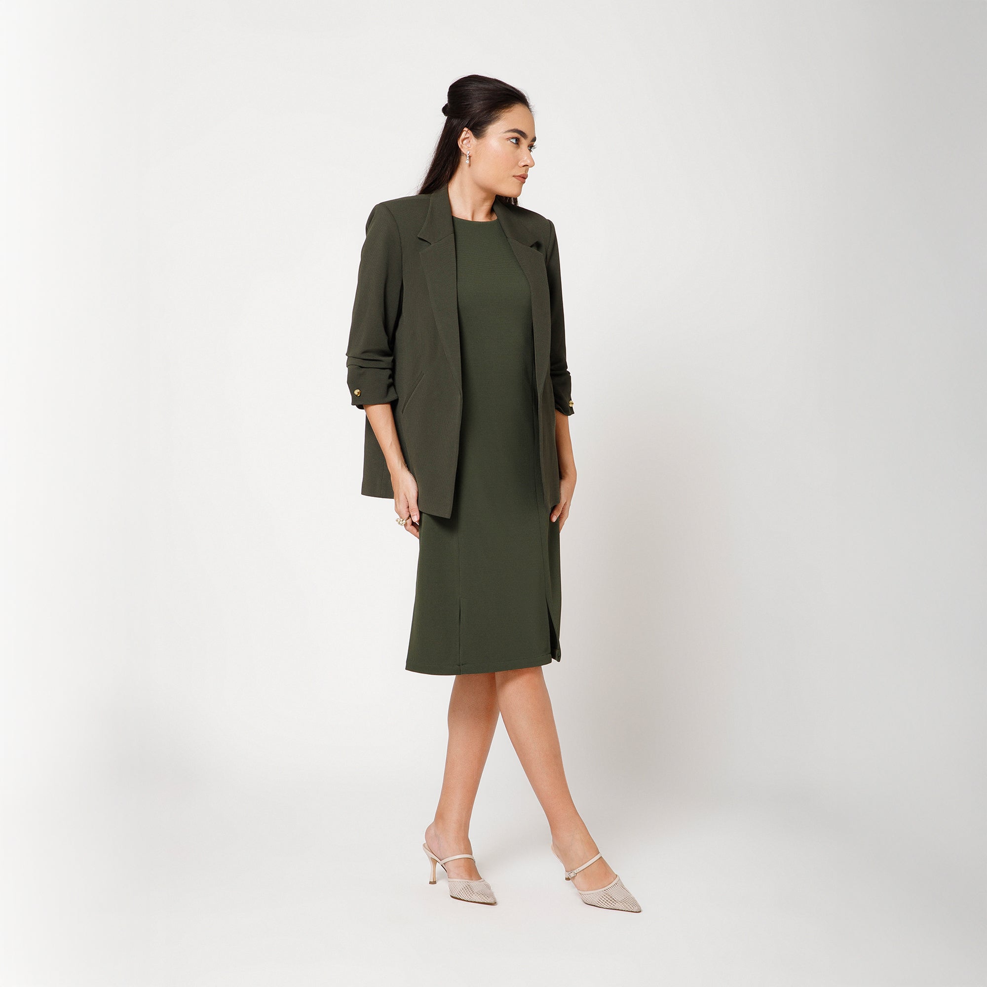 Green Textured Lycra Jacket With Cufflinks