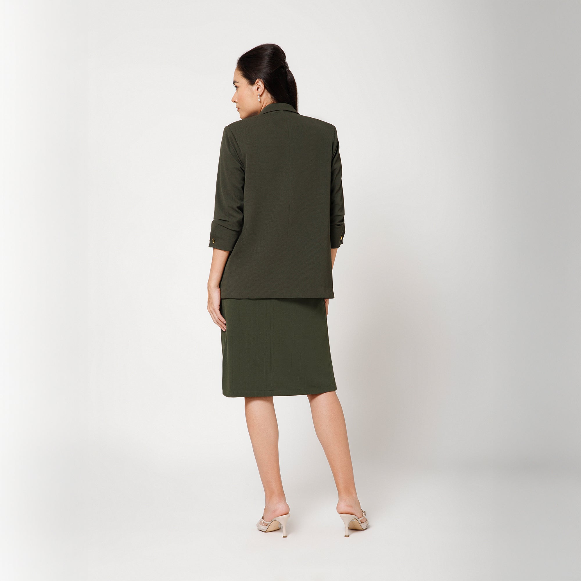 Green Textured Lycra Jacket With Cufflinks