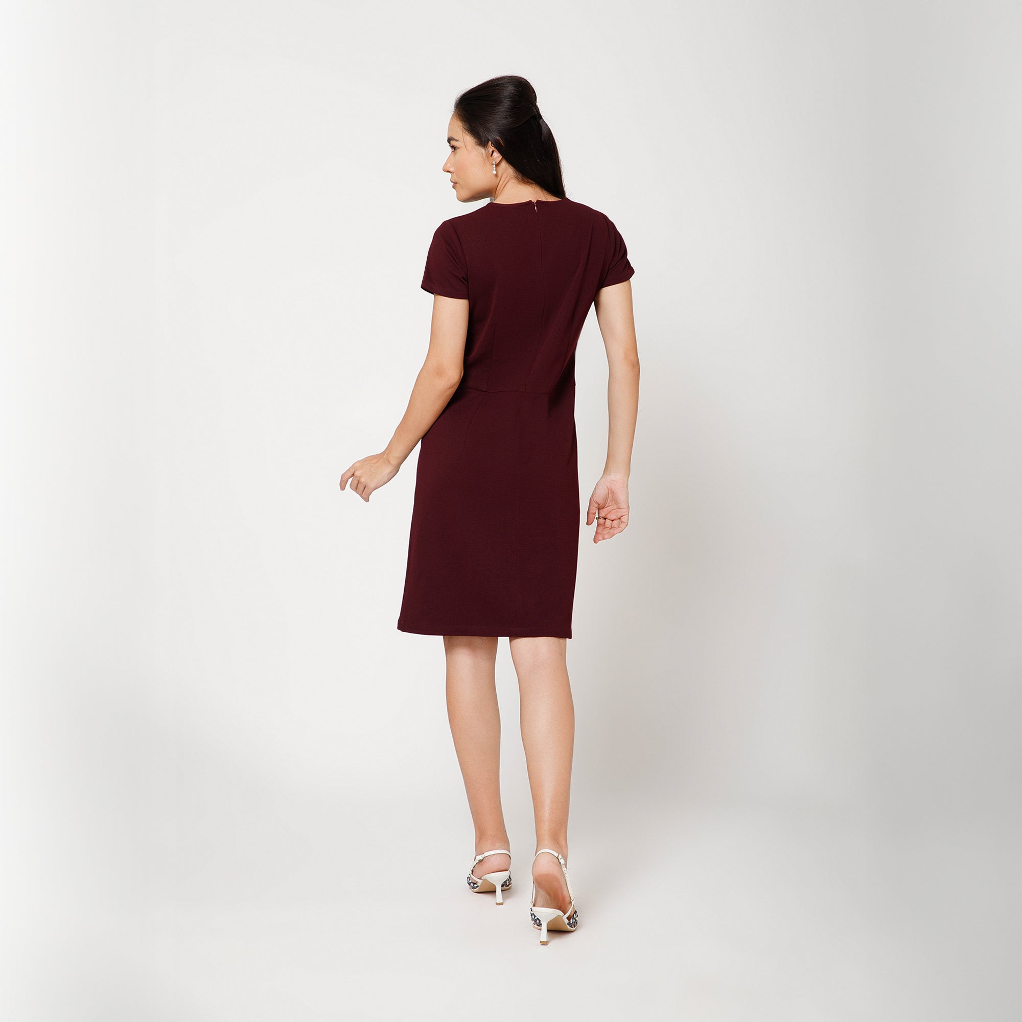 Maroon Textured Long Dress With Key Hole