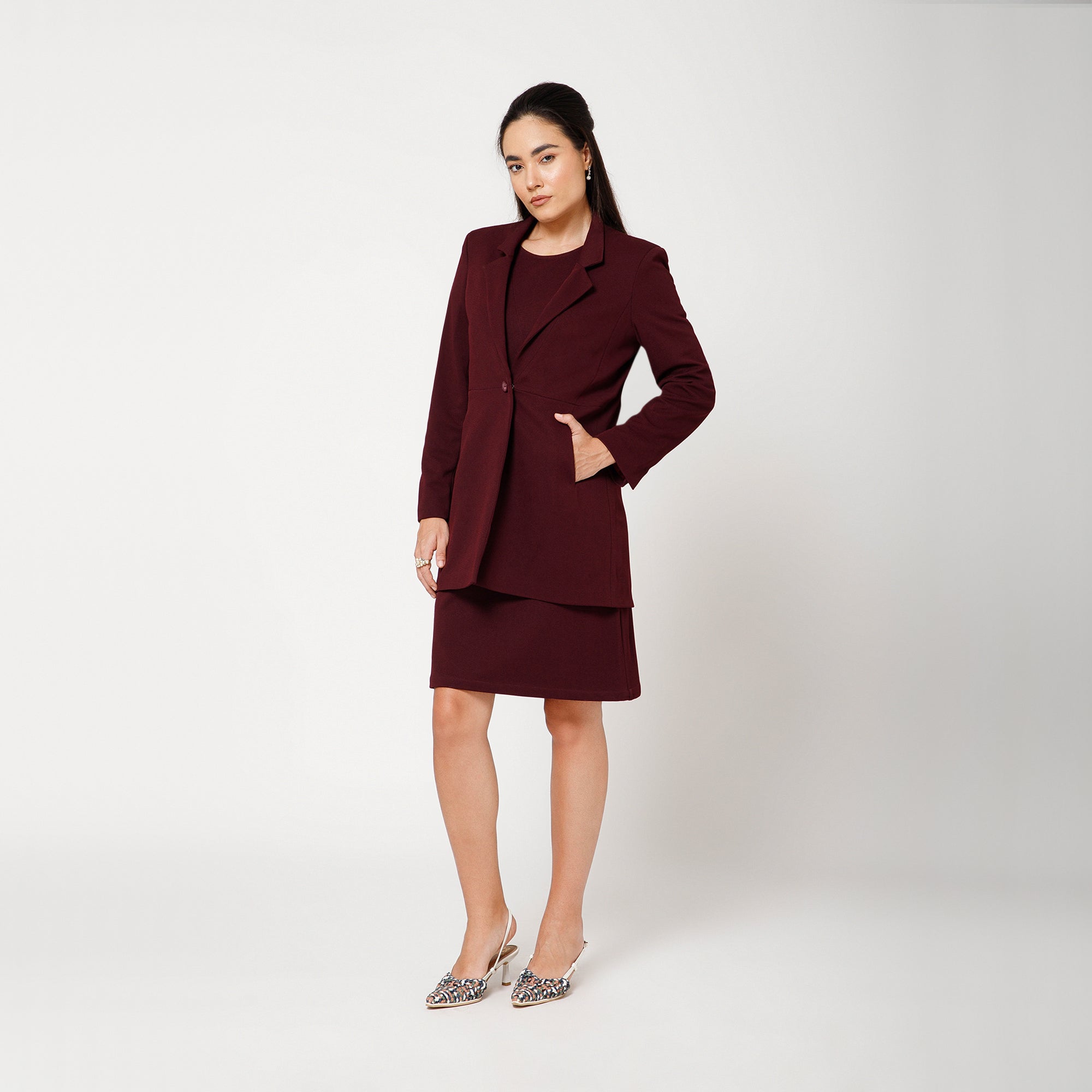 Maroon Textured Jacket With Pockets