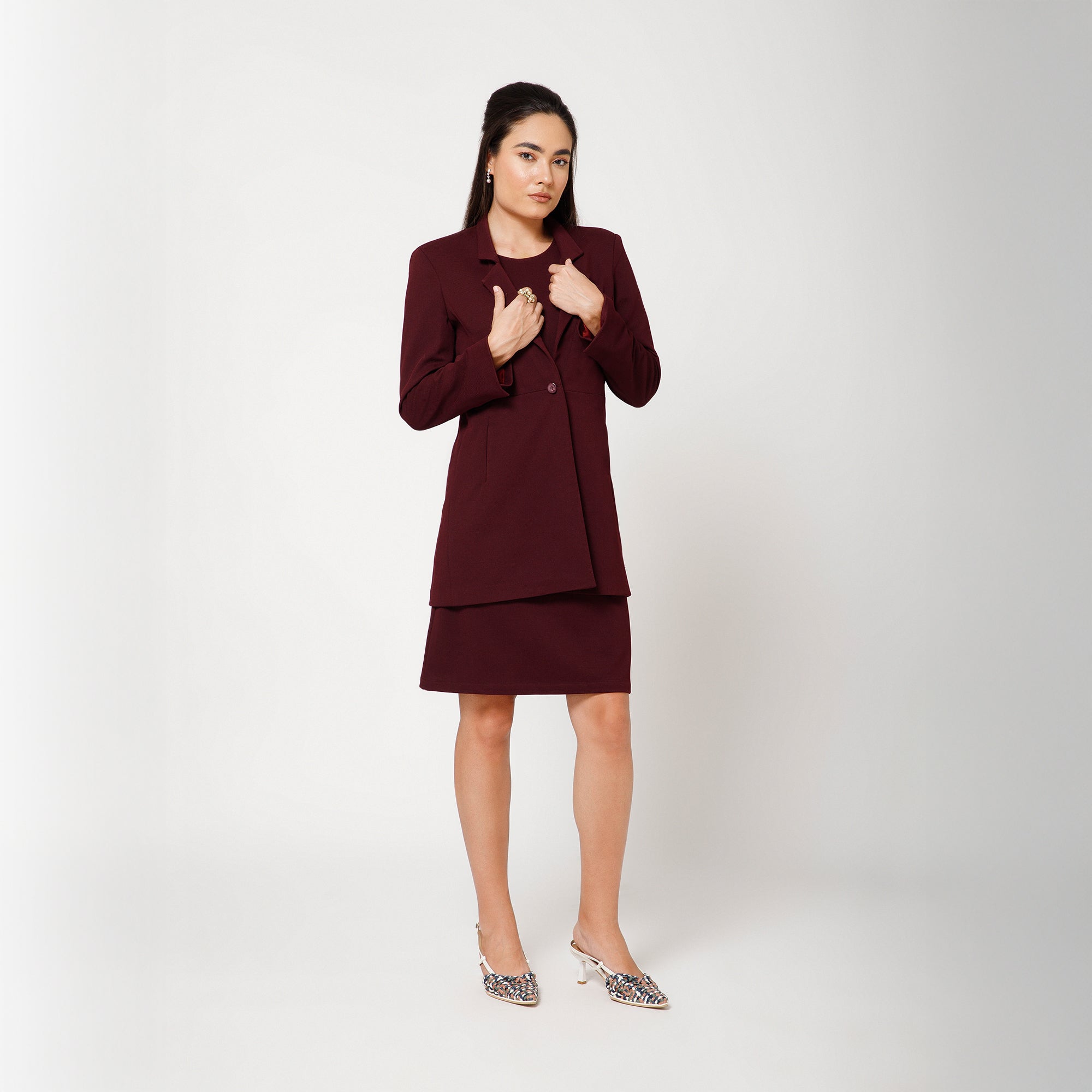 Maroon Textured Jacket With Pockets