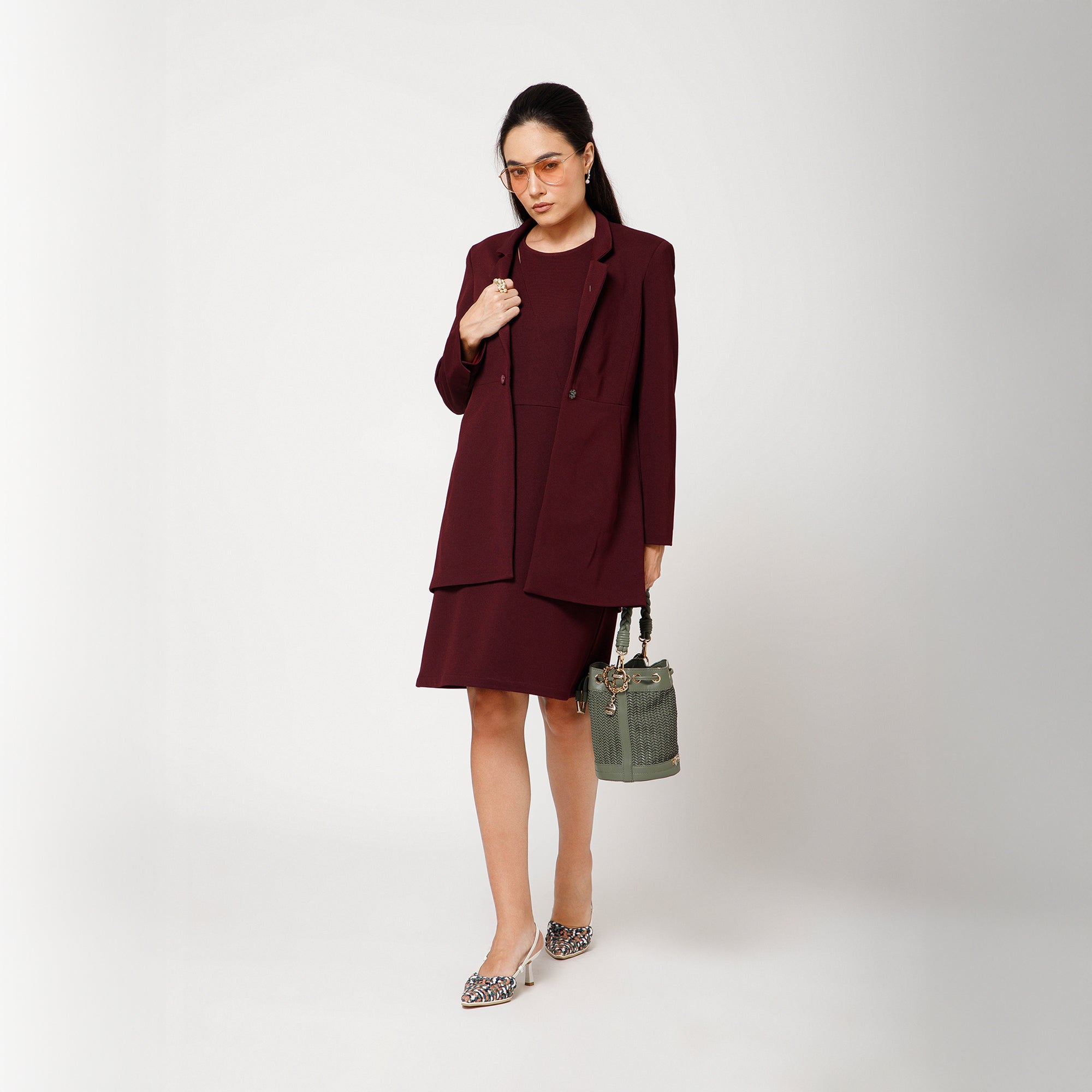 Maroon Textured Jacket With Pockets