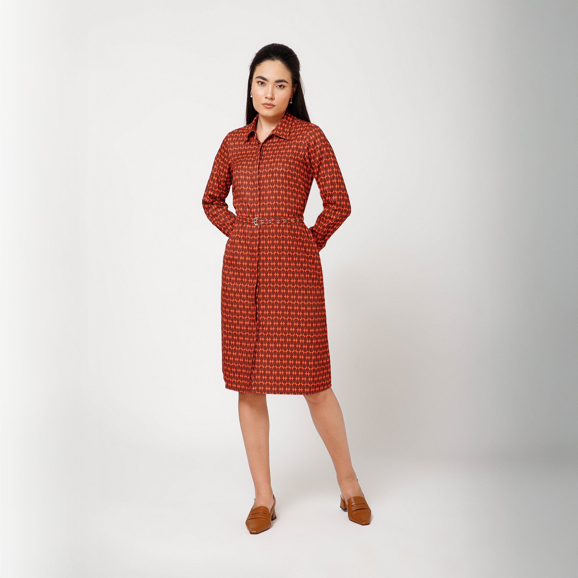 Orange and Brown Drop Print Long Shirt