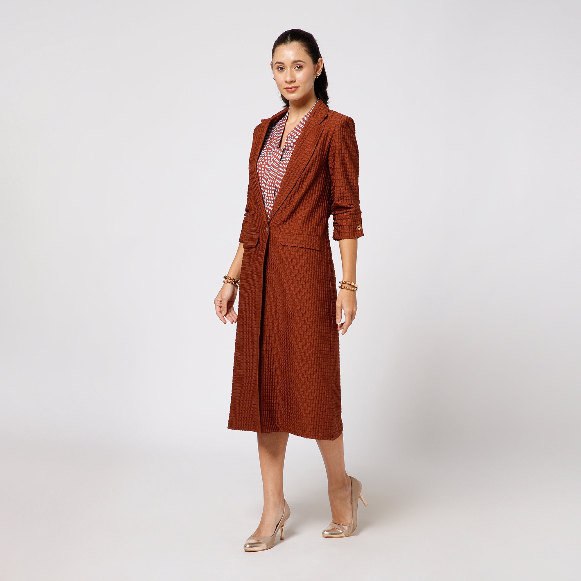 Brown Textured Over Coat