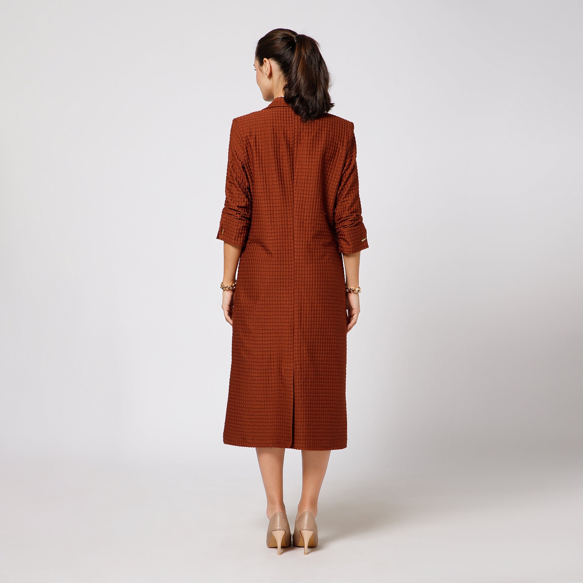 Brown Textured Over Coat With Cufflinks