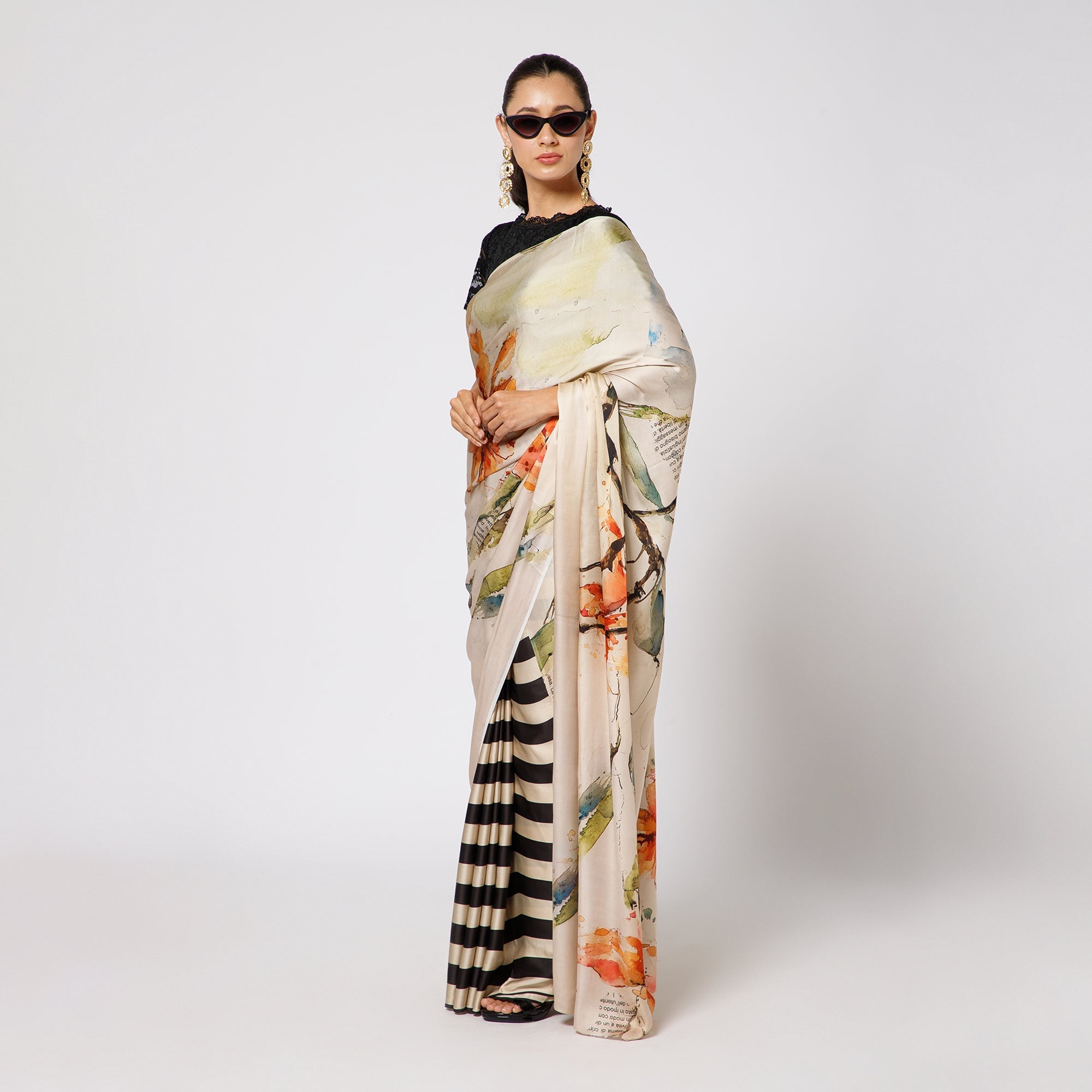 Beige Printed Saree for Women-1