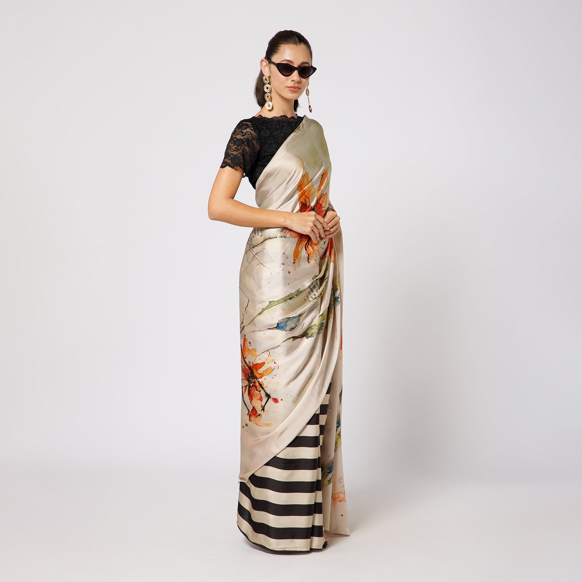 Beige Printed Saree for Women-2