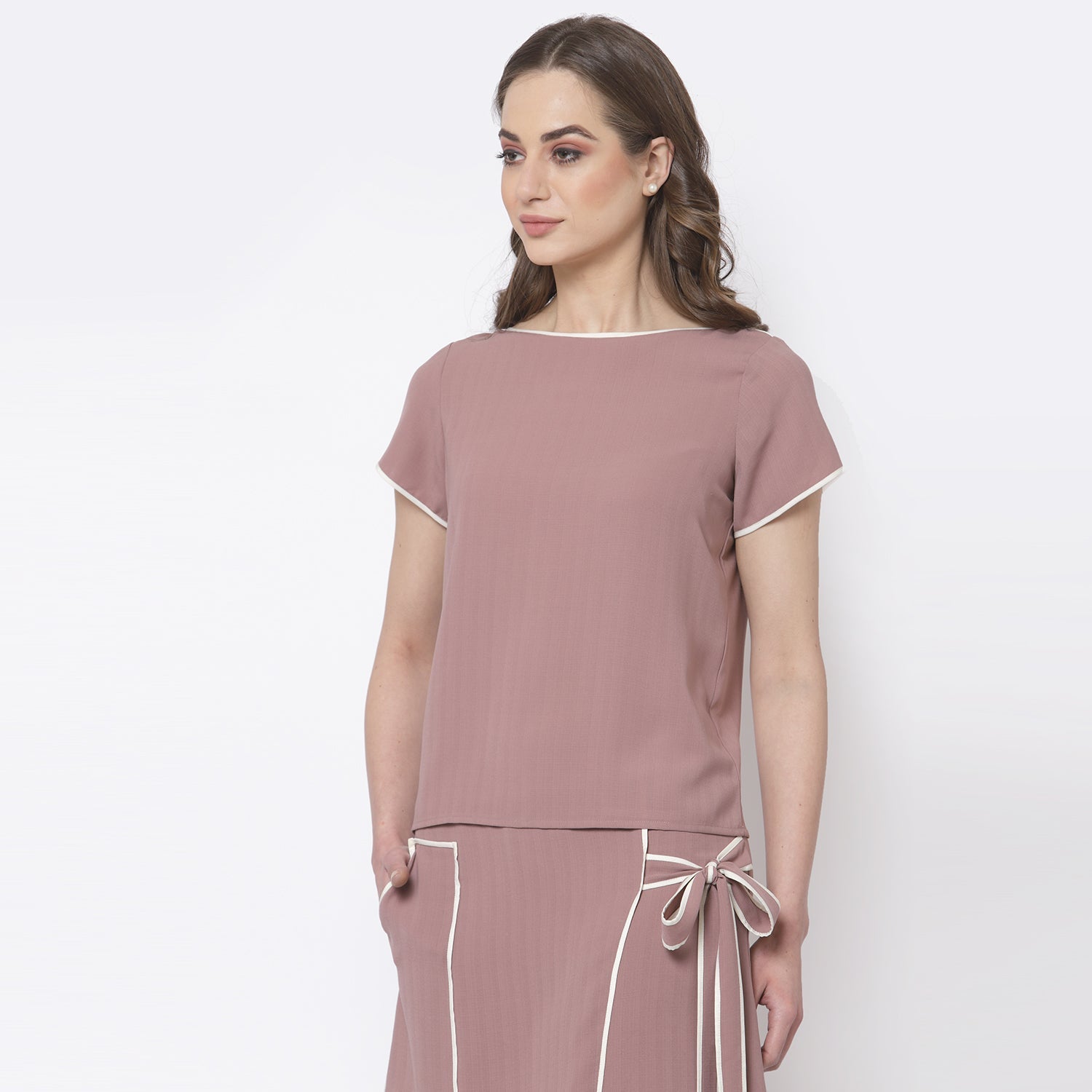 Buy Pink Boat Neck Top for Women-1