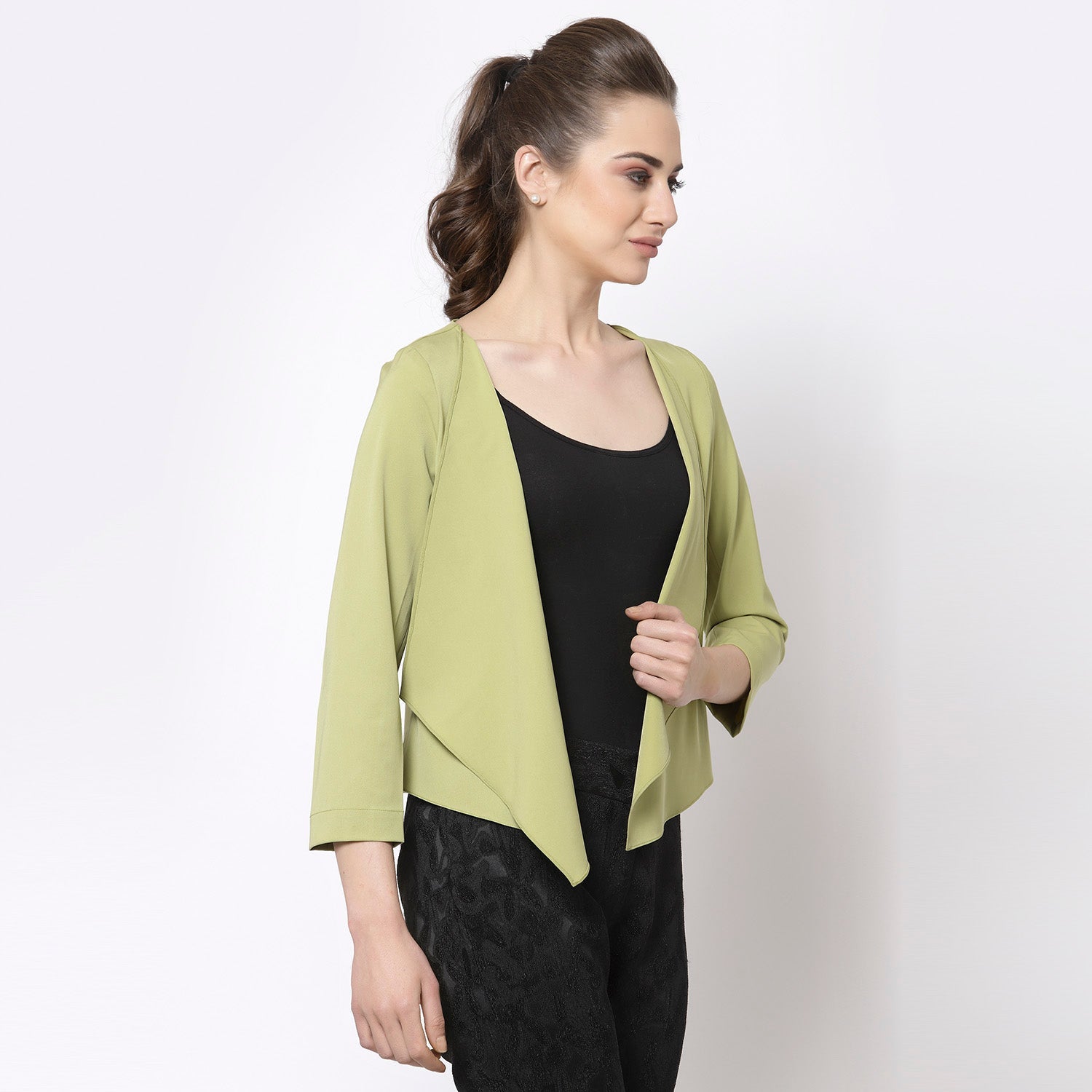 Olive Asymmetrical Shrug for Women-1