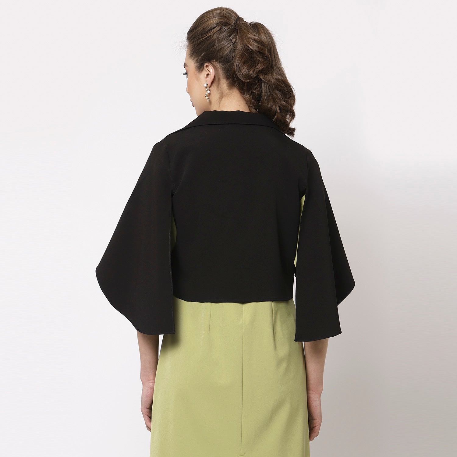 Black Layered Cape with Slits for Women-5