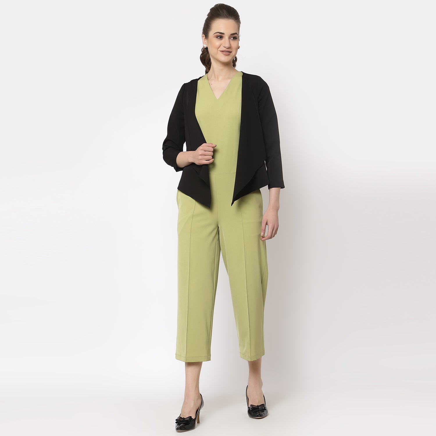 Black Layered Cape with Slit for Women-3