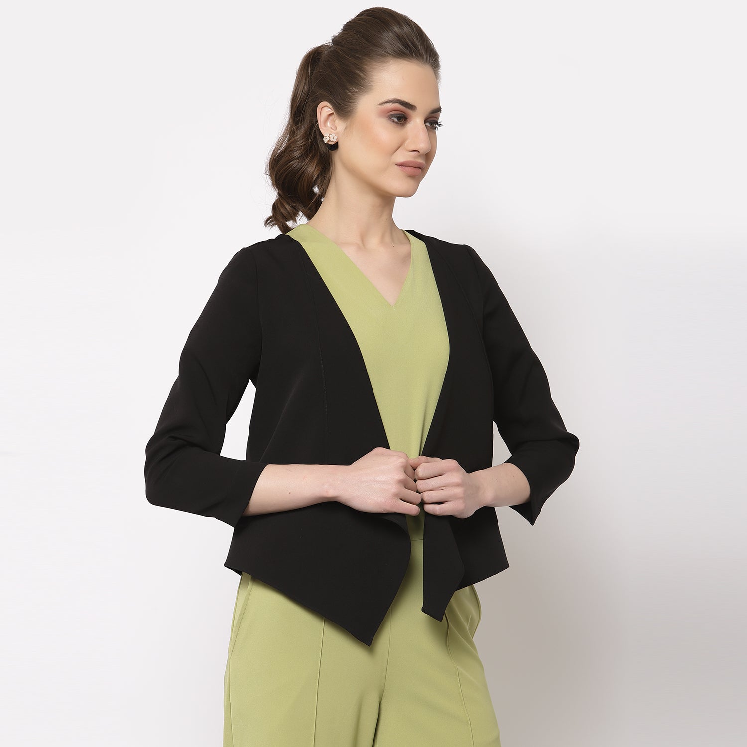 Black Layered Cape with Slit for Women-1