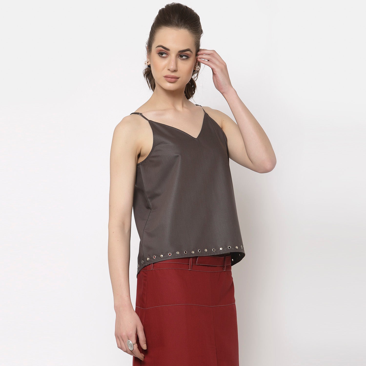 Buy Grey Spaghetti Top for Women-1